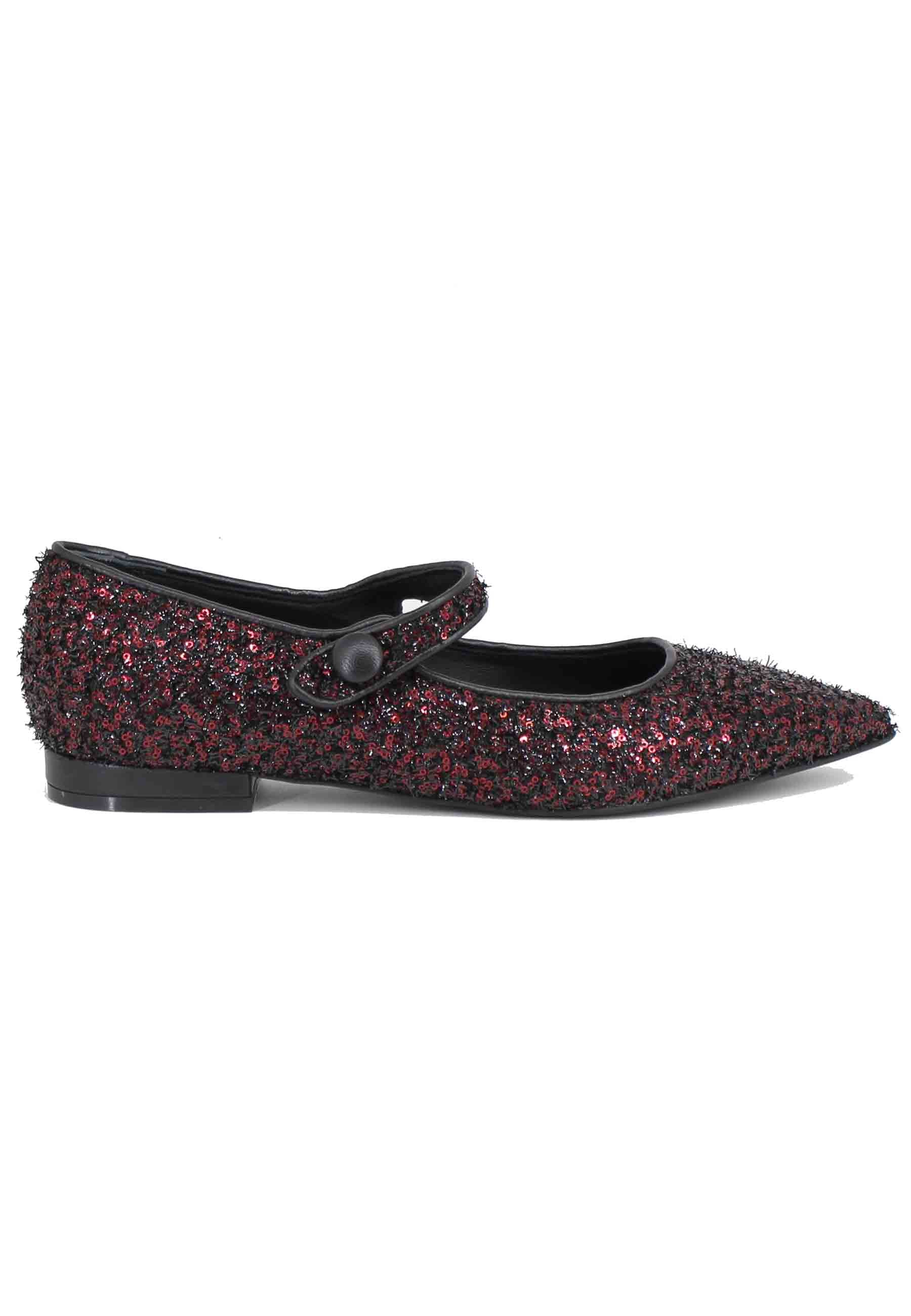 Women's ballet flats in red glitter fabric