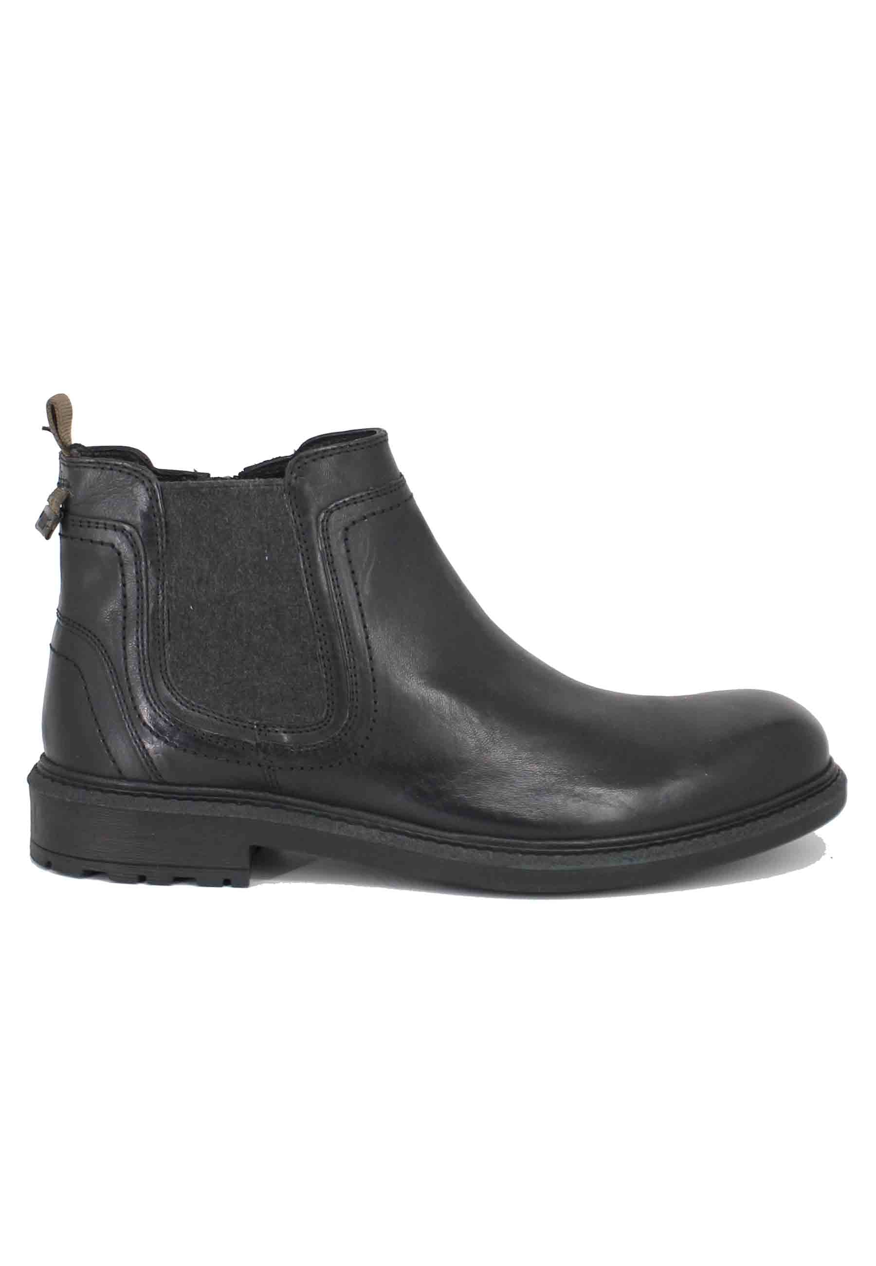 Bottines pour hommes en cuir noir avec fermeture éclair latérale et semelle en caoutchouc Mywood Chelsea