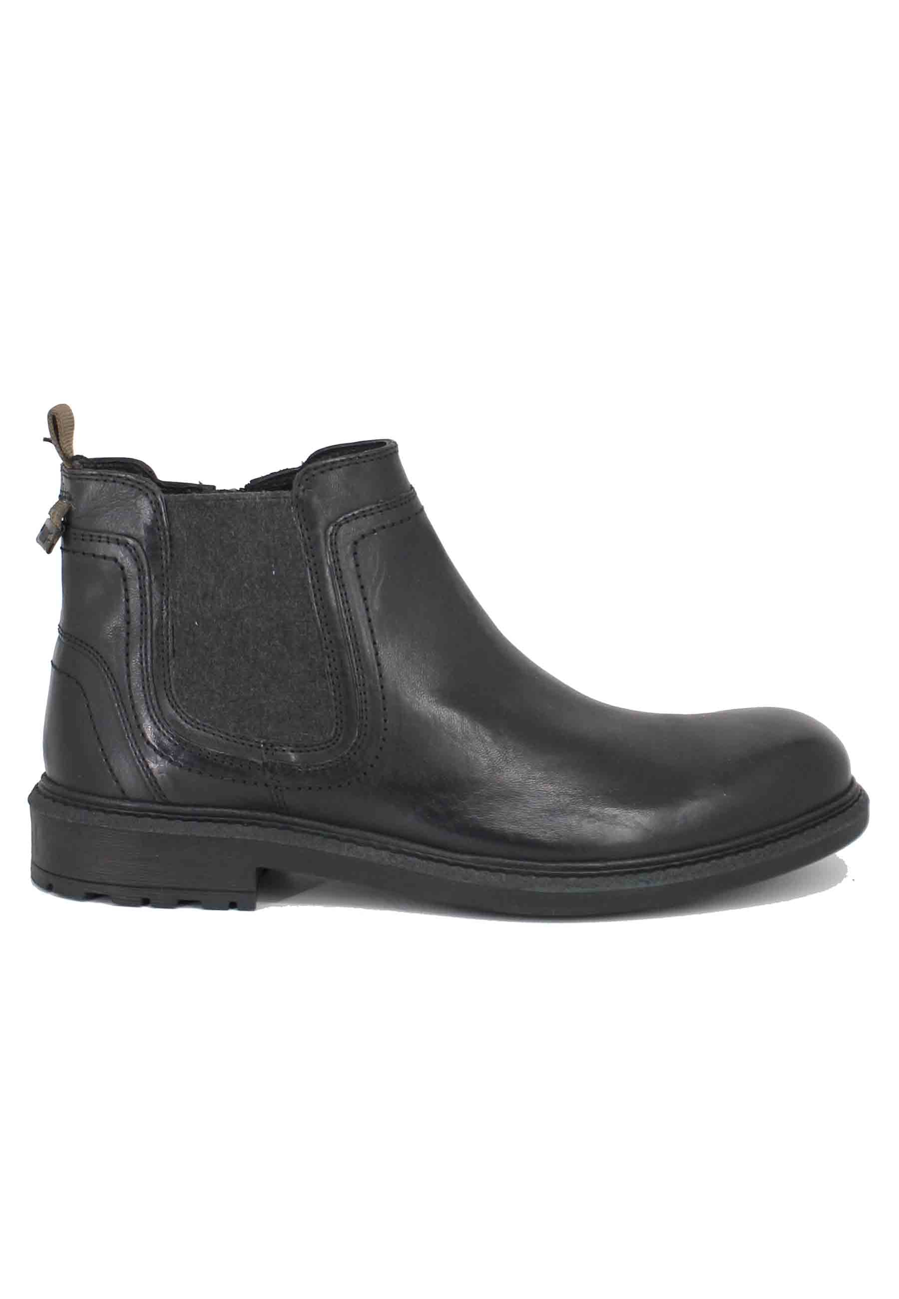Men's ankle boots in black leather with side zip and Mywood Chelsea rubber sole