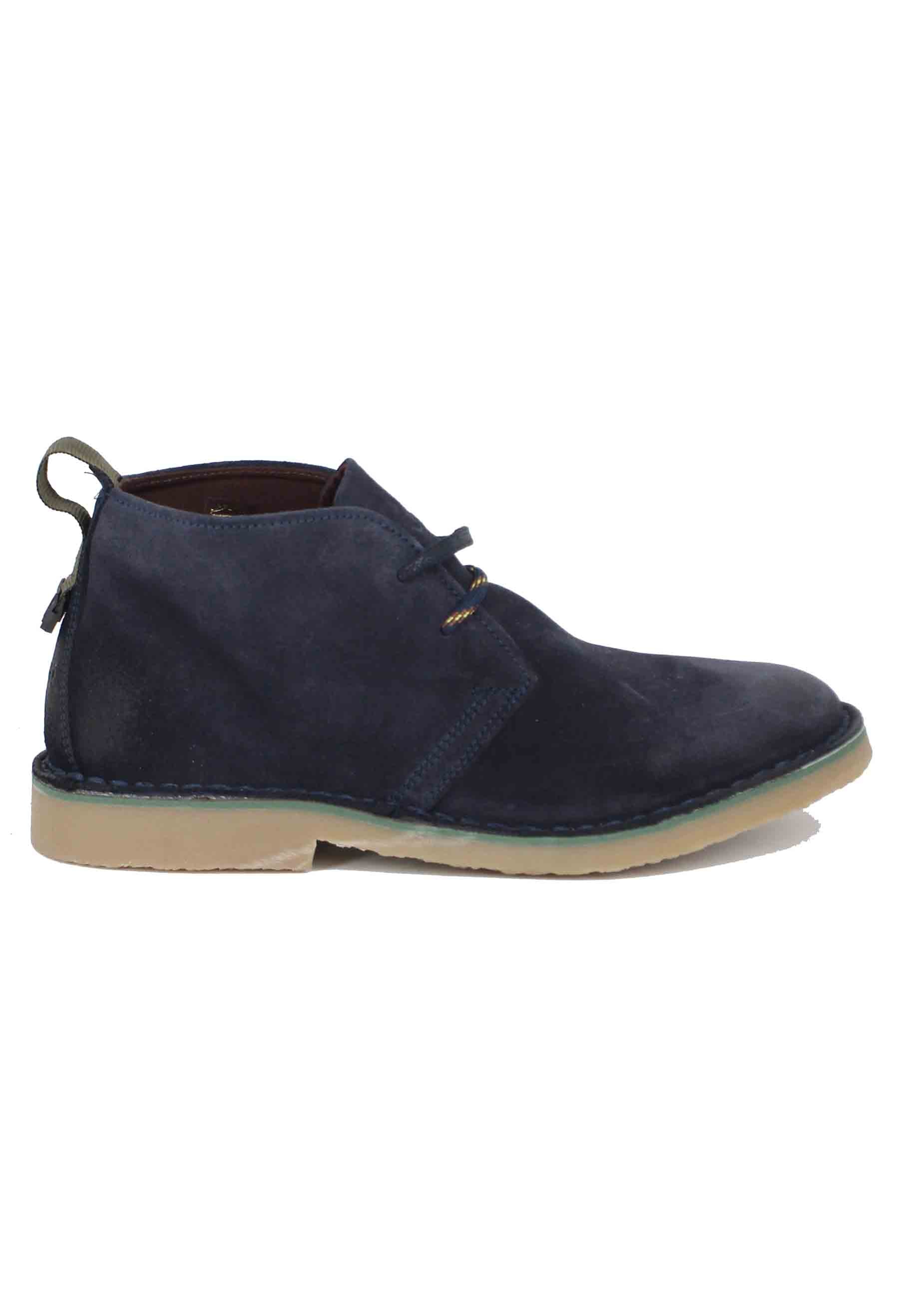 Overland men's ankle boots in blue suede with crepe sole