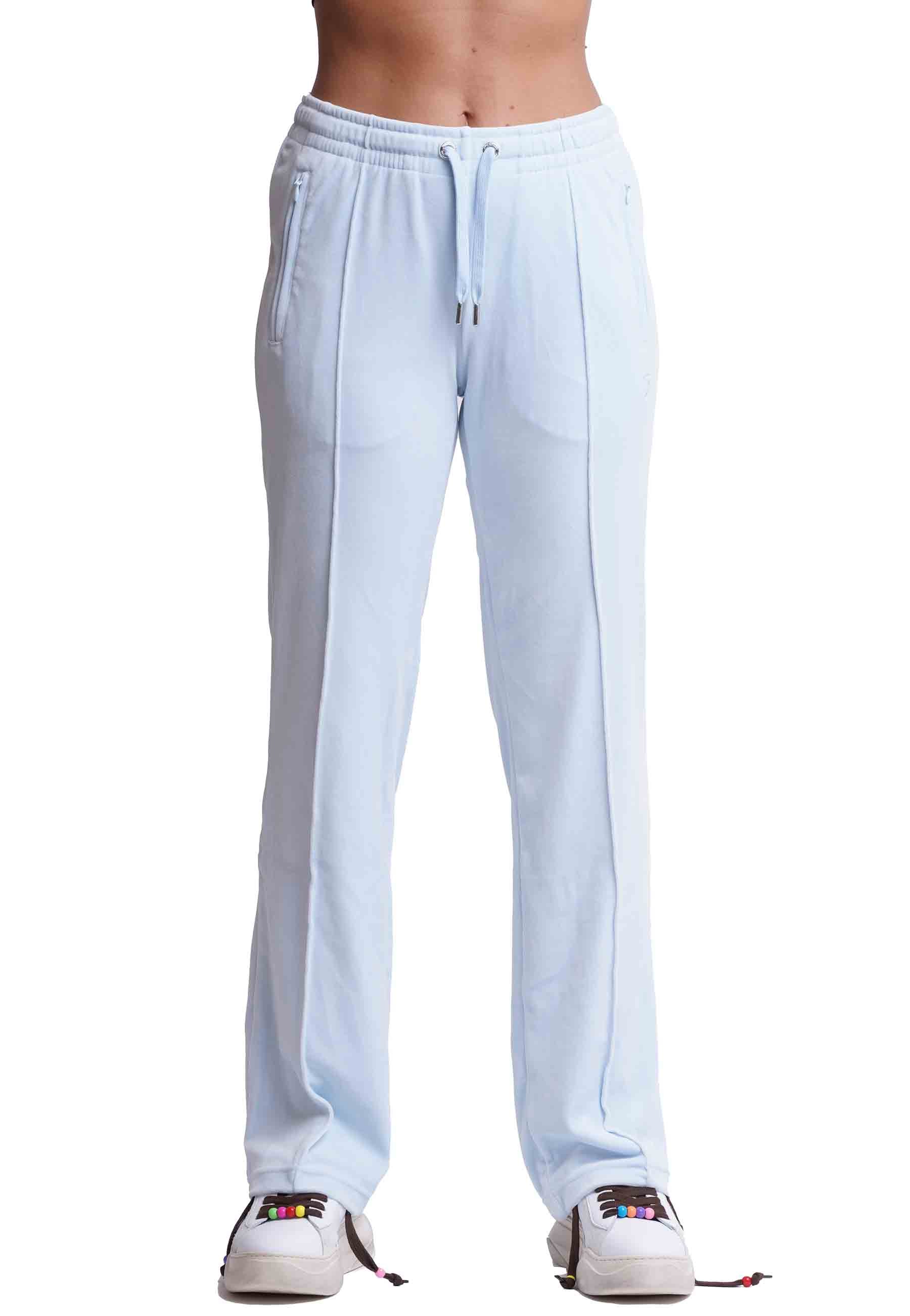 Diamond women's trousers in light blue velvet with rhinestones