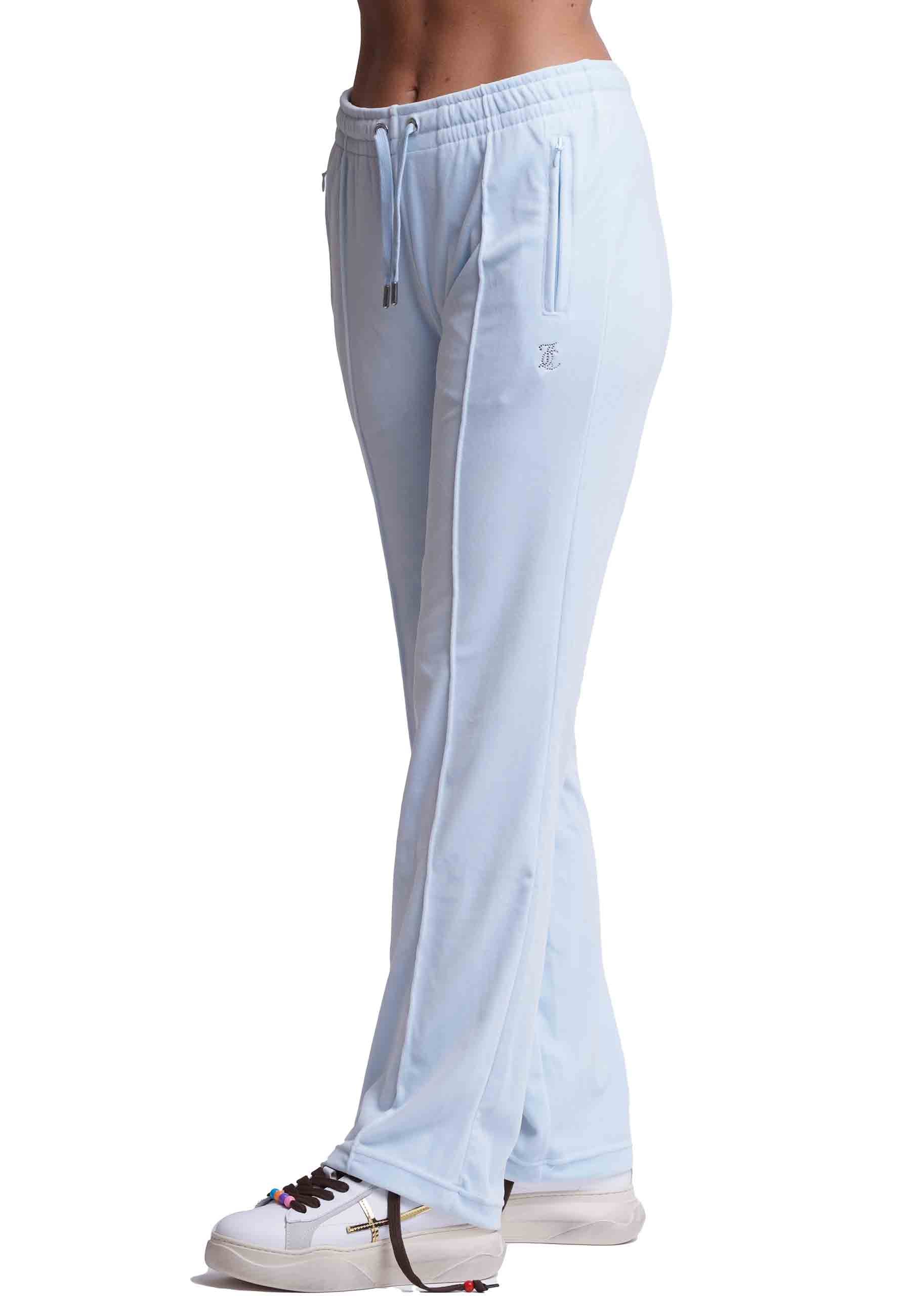 Diamond women's trousers in light blue velvet with rhinestones