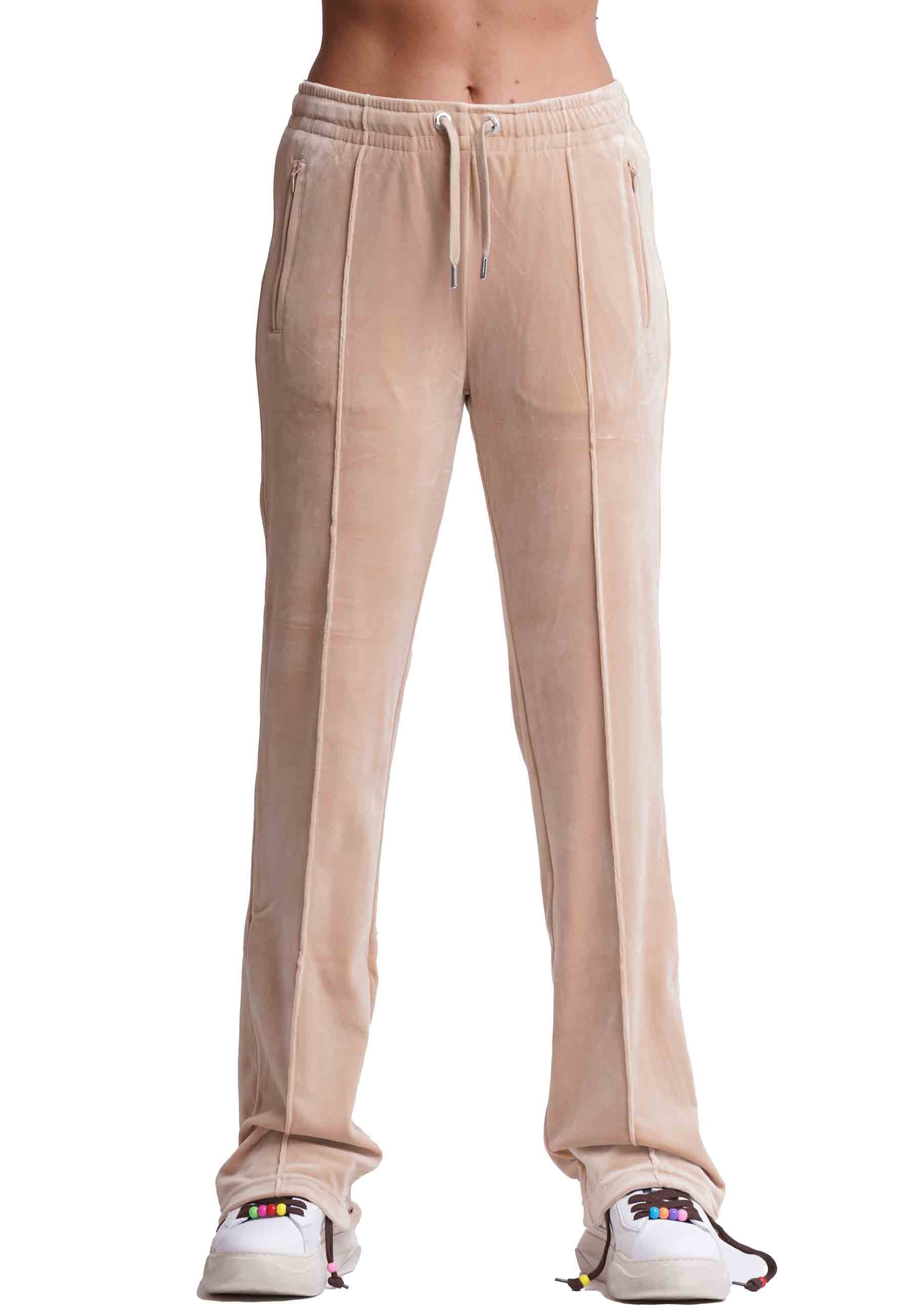 Diamond women's trousers in beige velvet with rhinestones