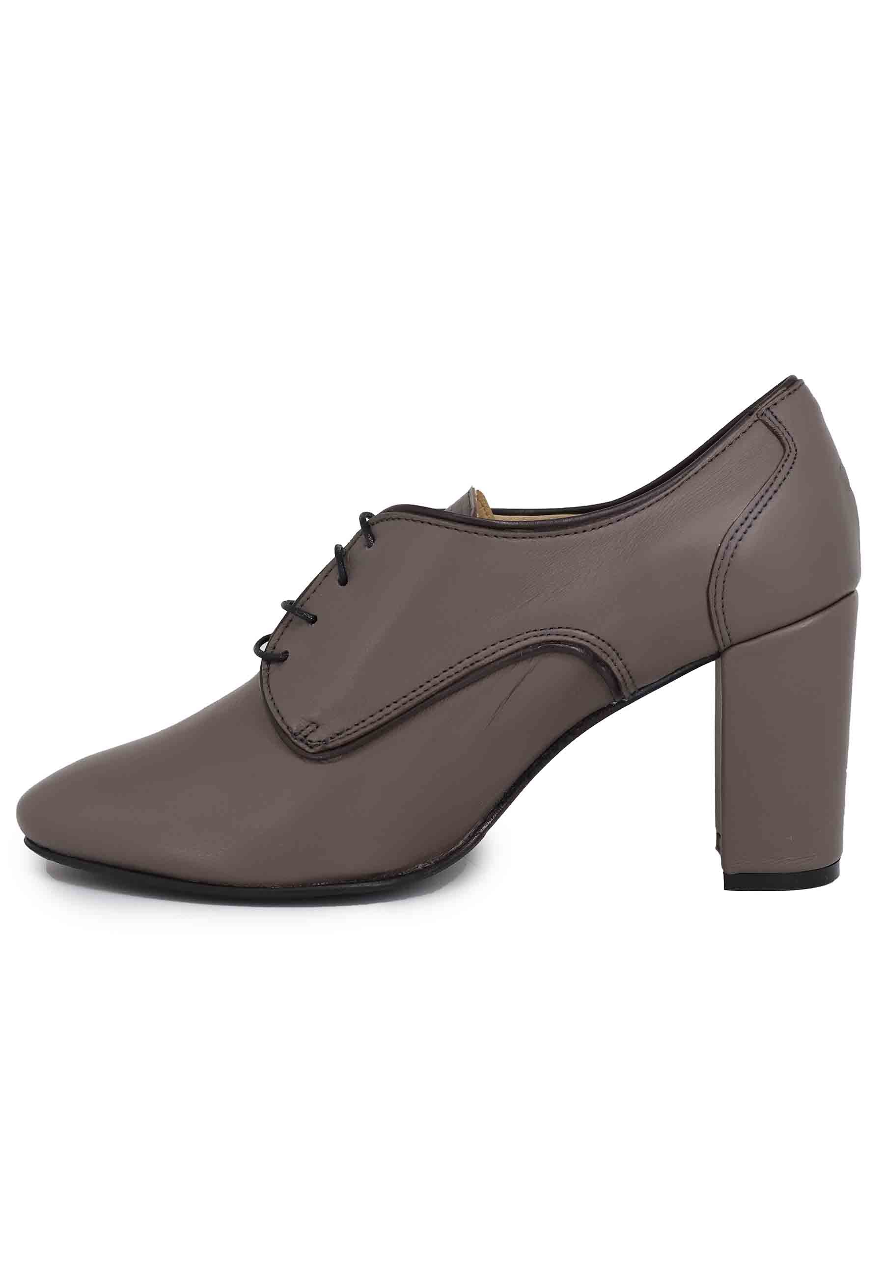 Women's high heel gray leather lace-ups