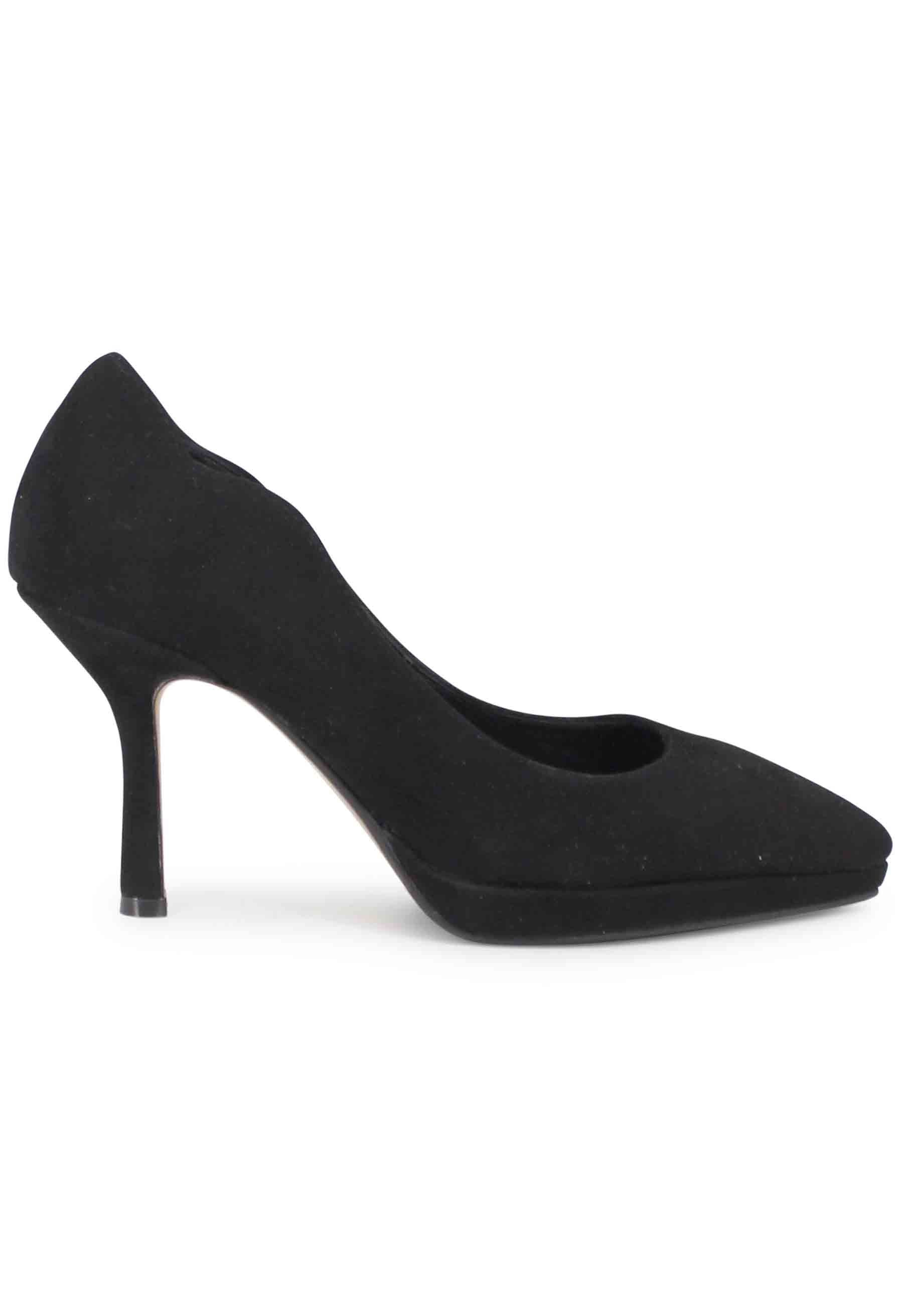 Women's high heel black suede pumps