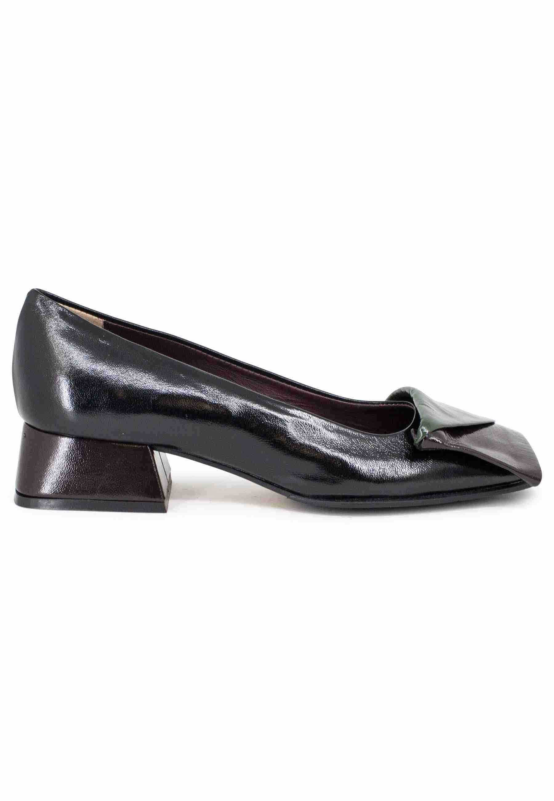 Women's low heel black leather pumps