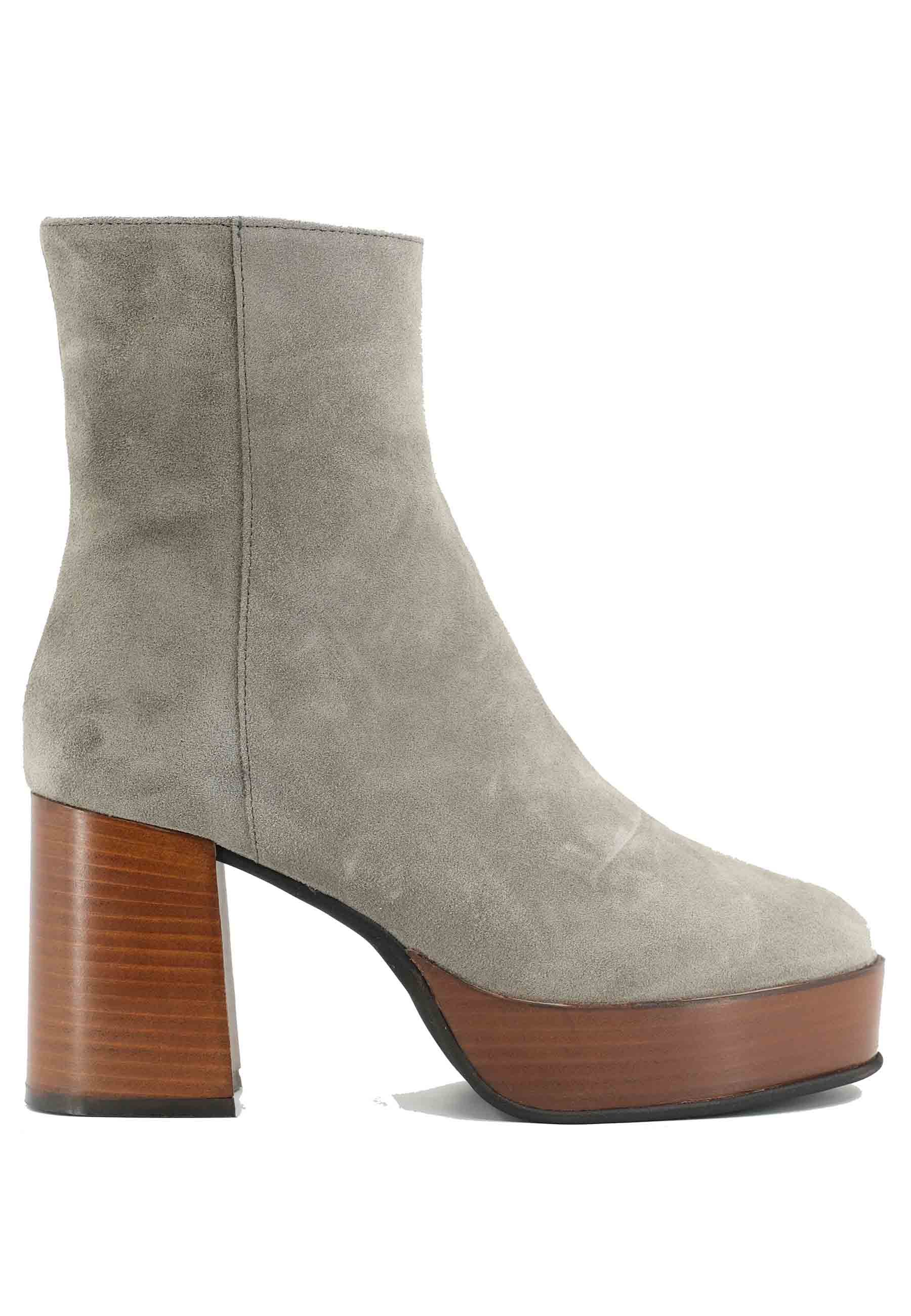 TR1556 gray suede ankle boots with high heel and platform with side zip closure