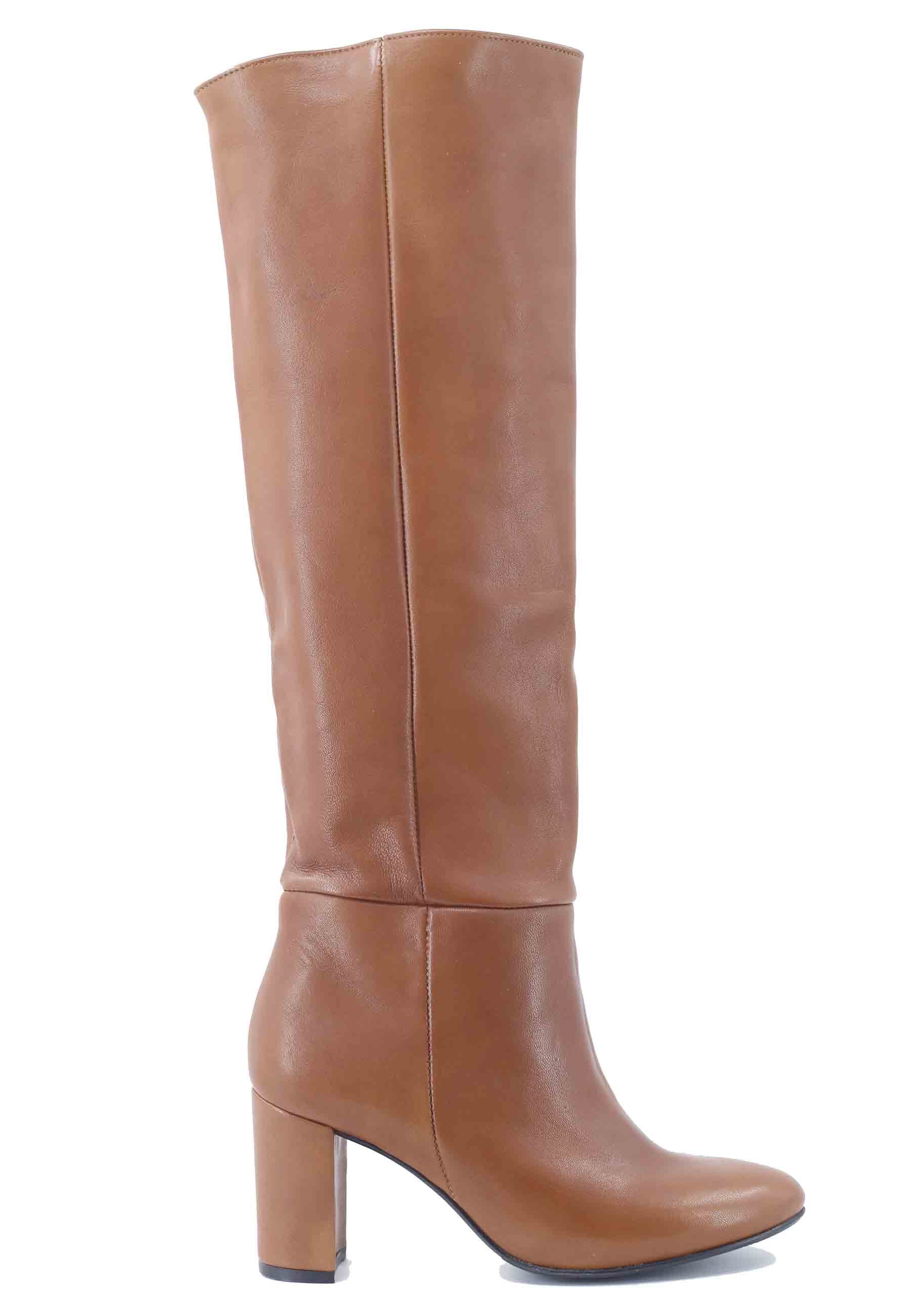 ST1593 women's tube boots in tan leather with high upper