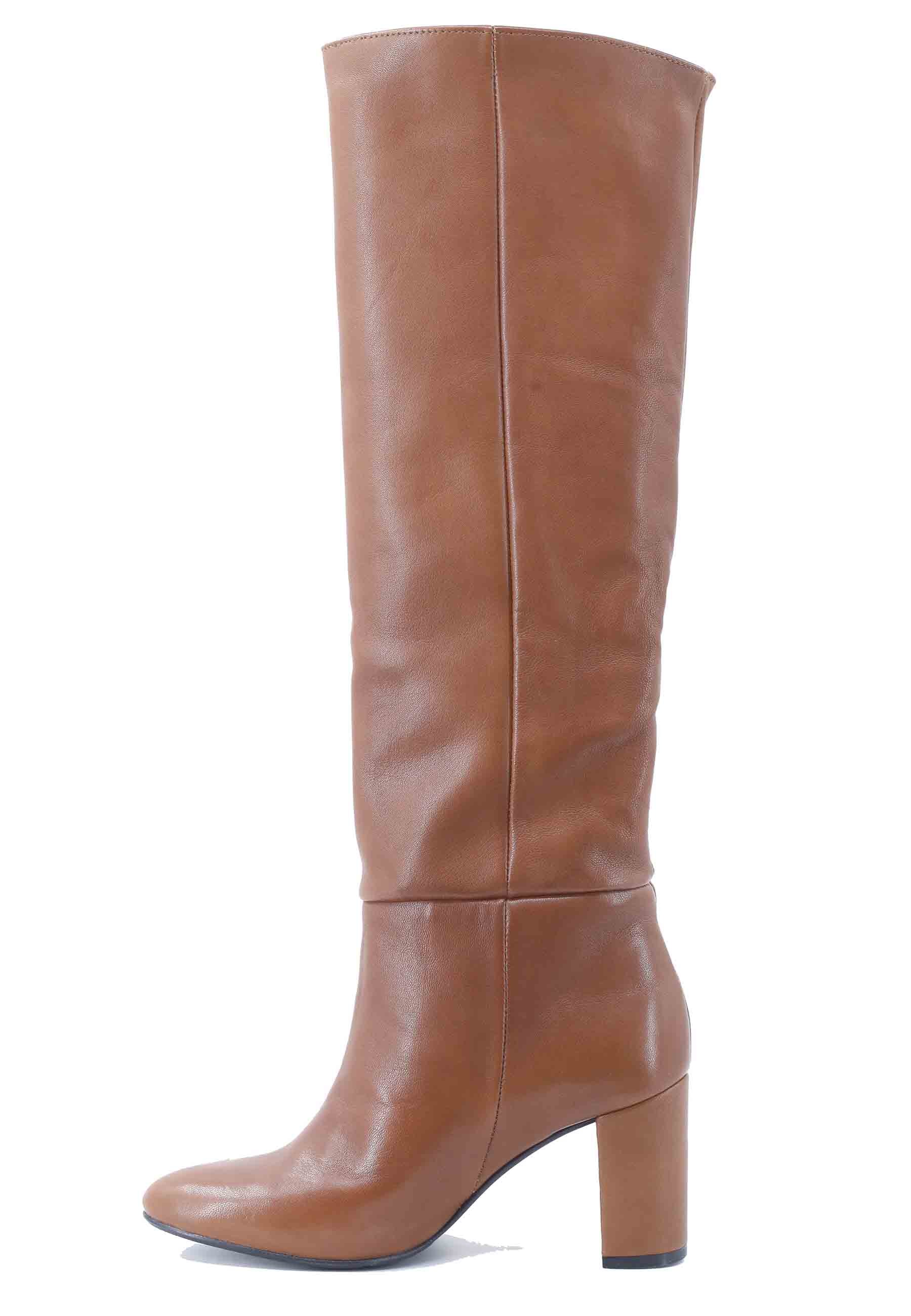 ST1593 women's tube boots in tan leather with high upper
