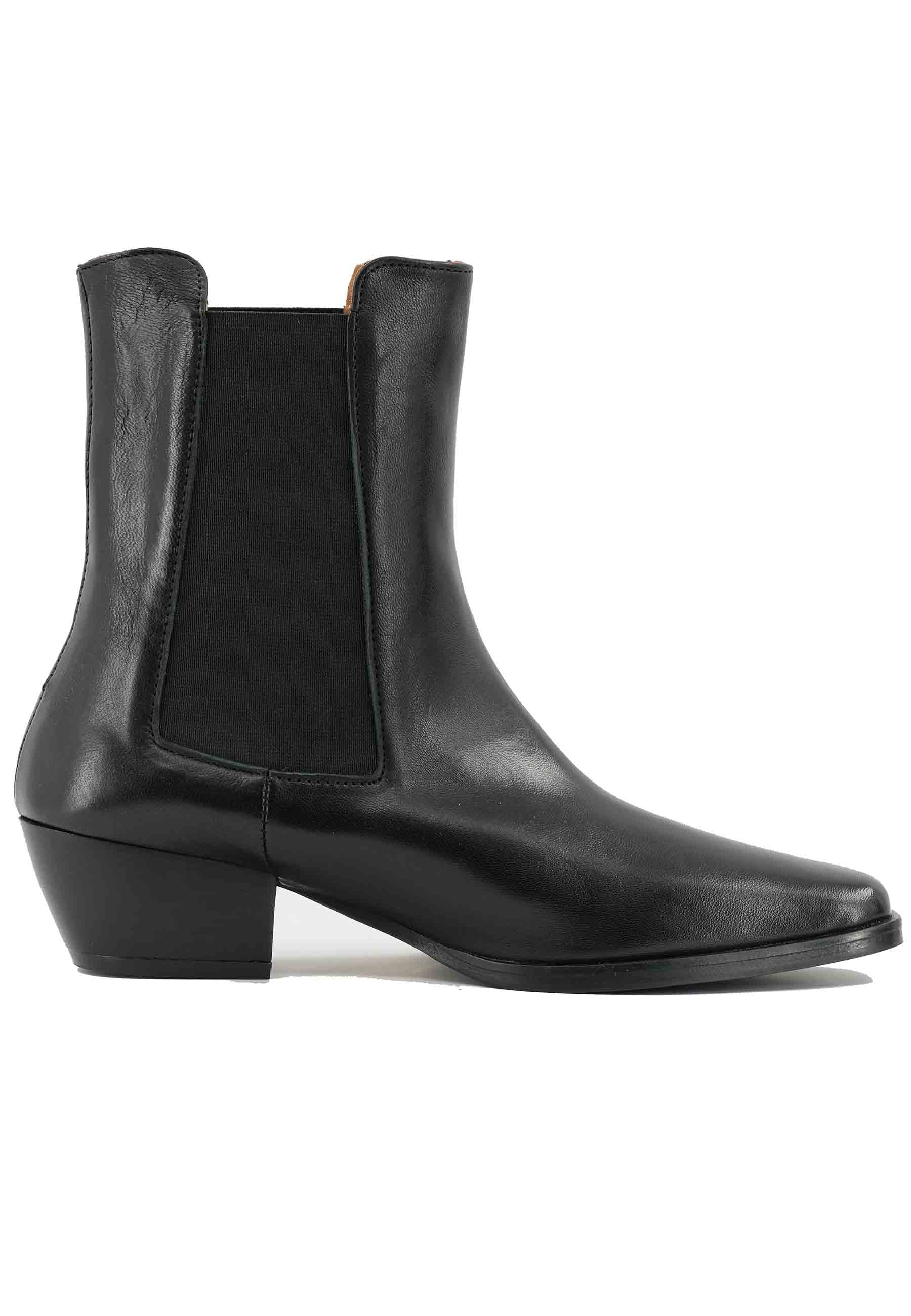 BT1695 women's boot ankle boots in black leather with square toe and leather heel