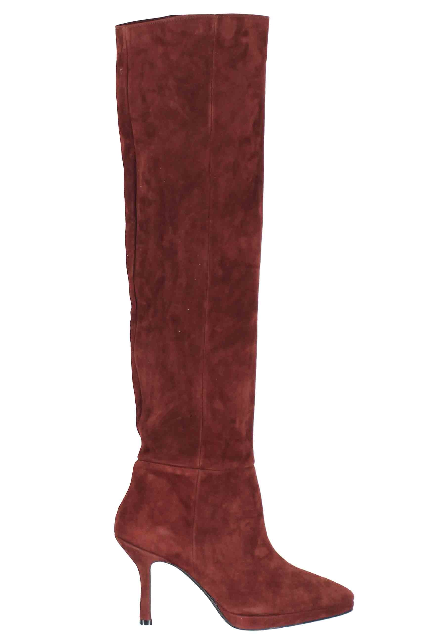 Women's brown suede boots with heel and platform