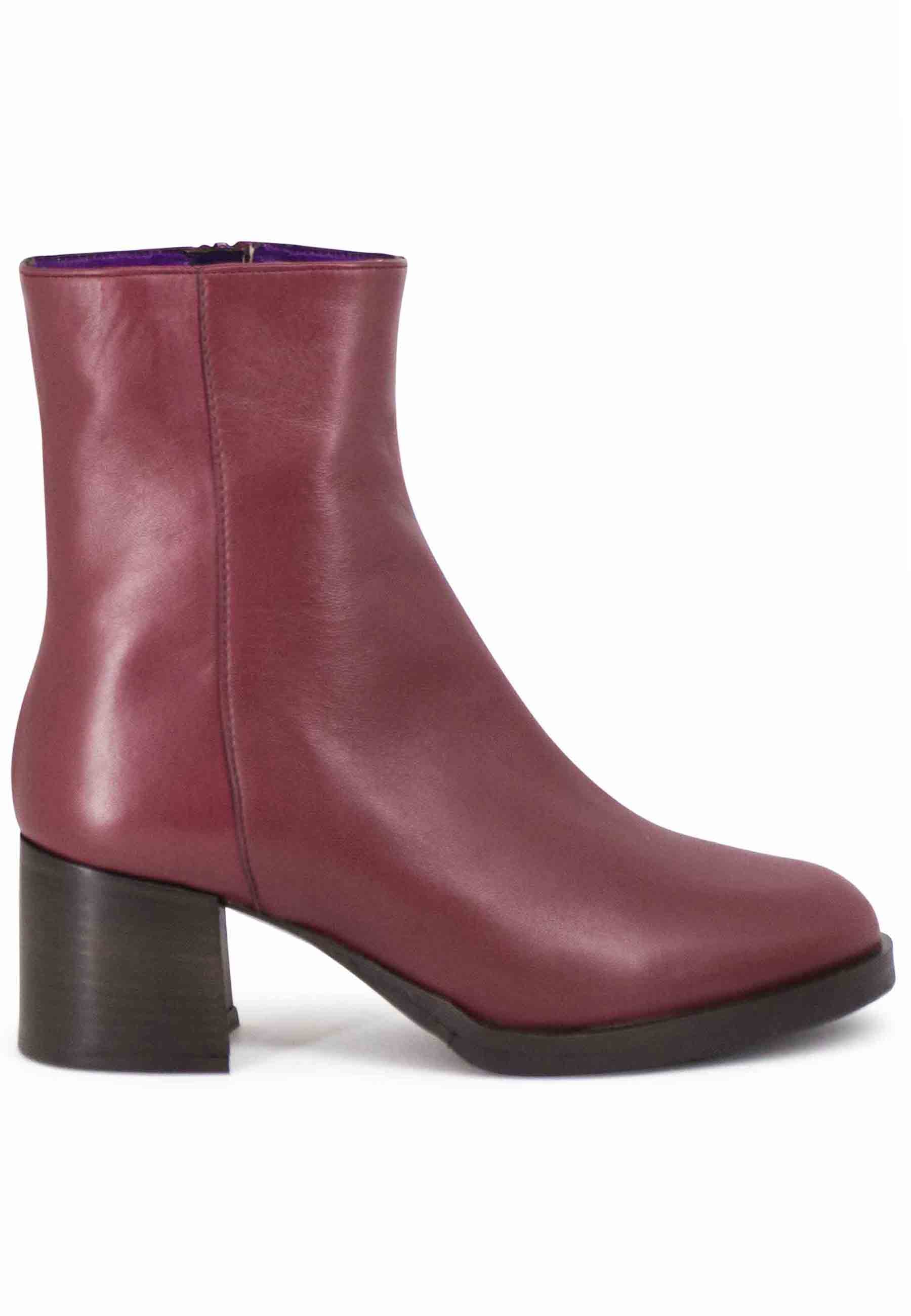 Women's low heel red leather ankle boots