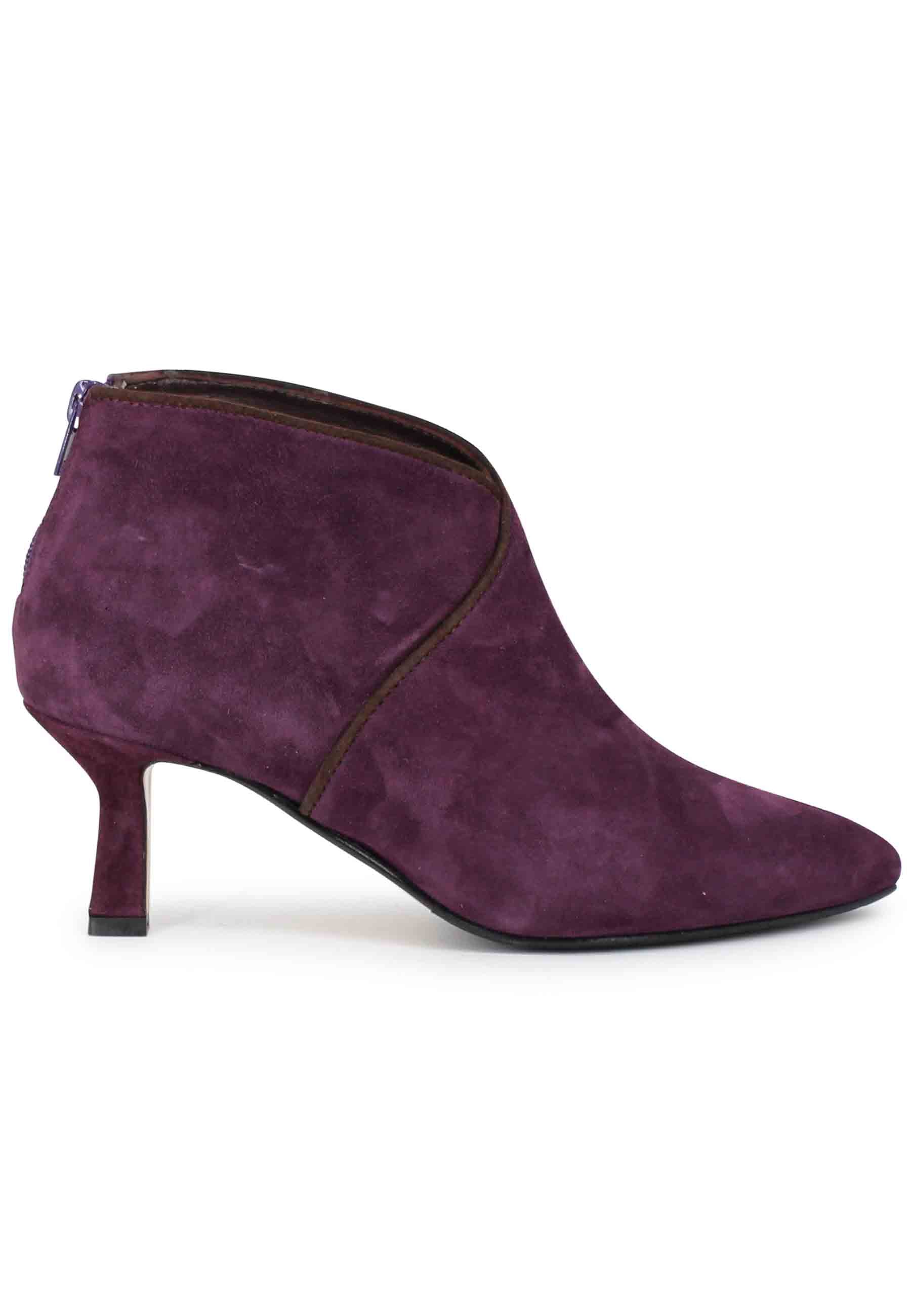 Women's plum suede ankle boots with back zip