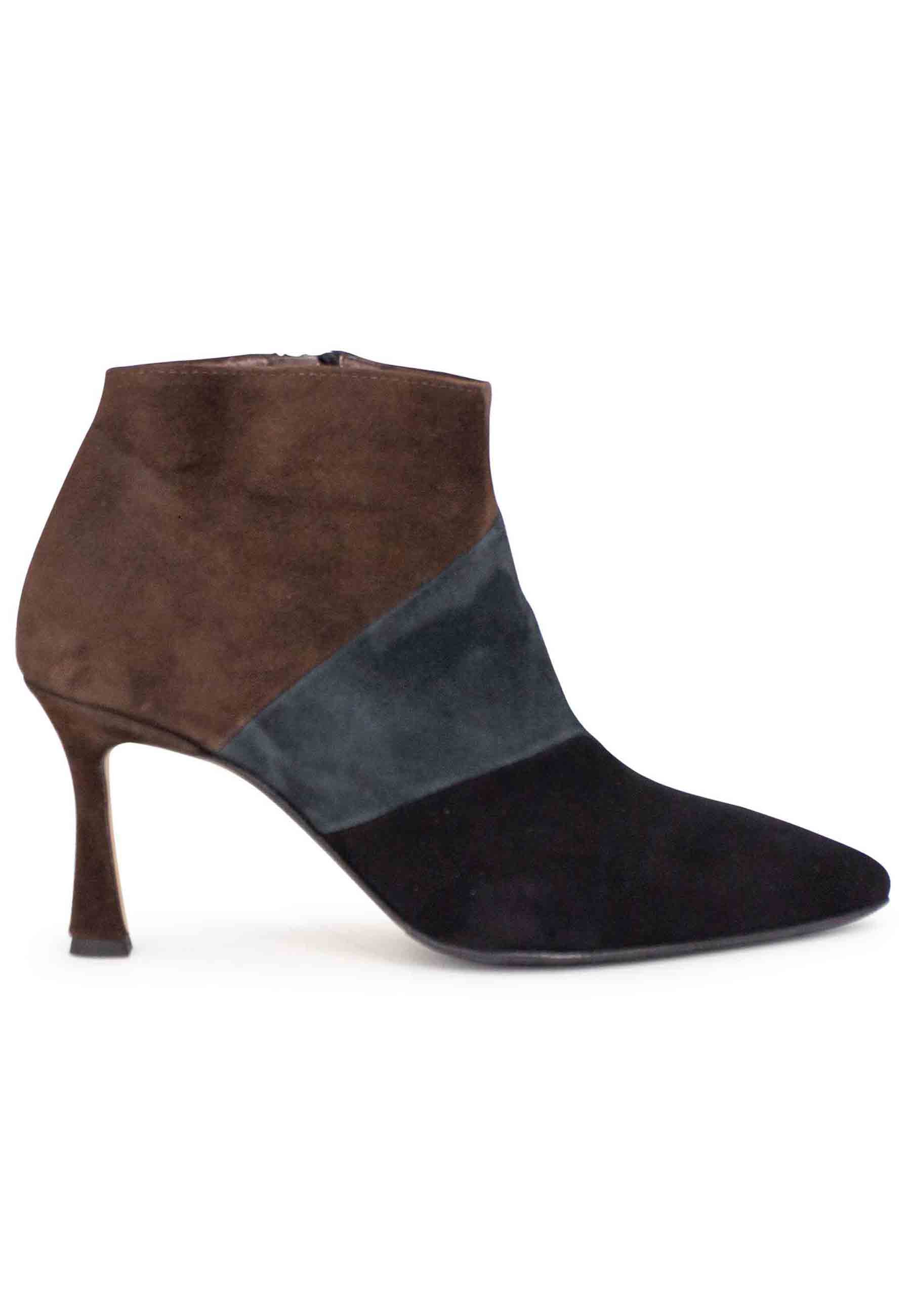 Women's black suede ankle boots with high heel