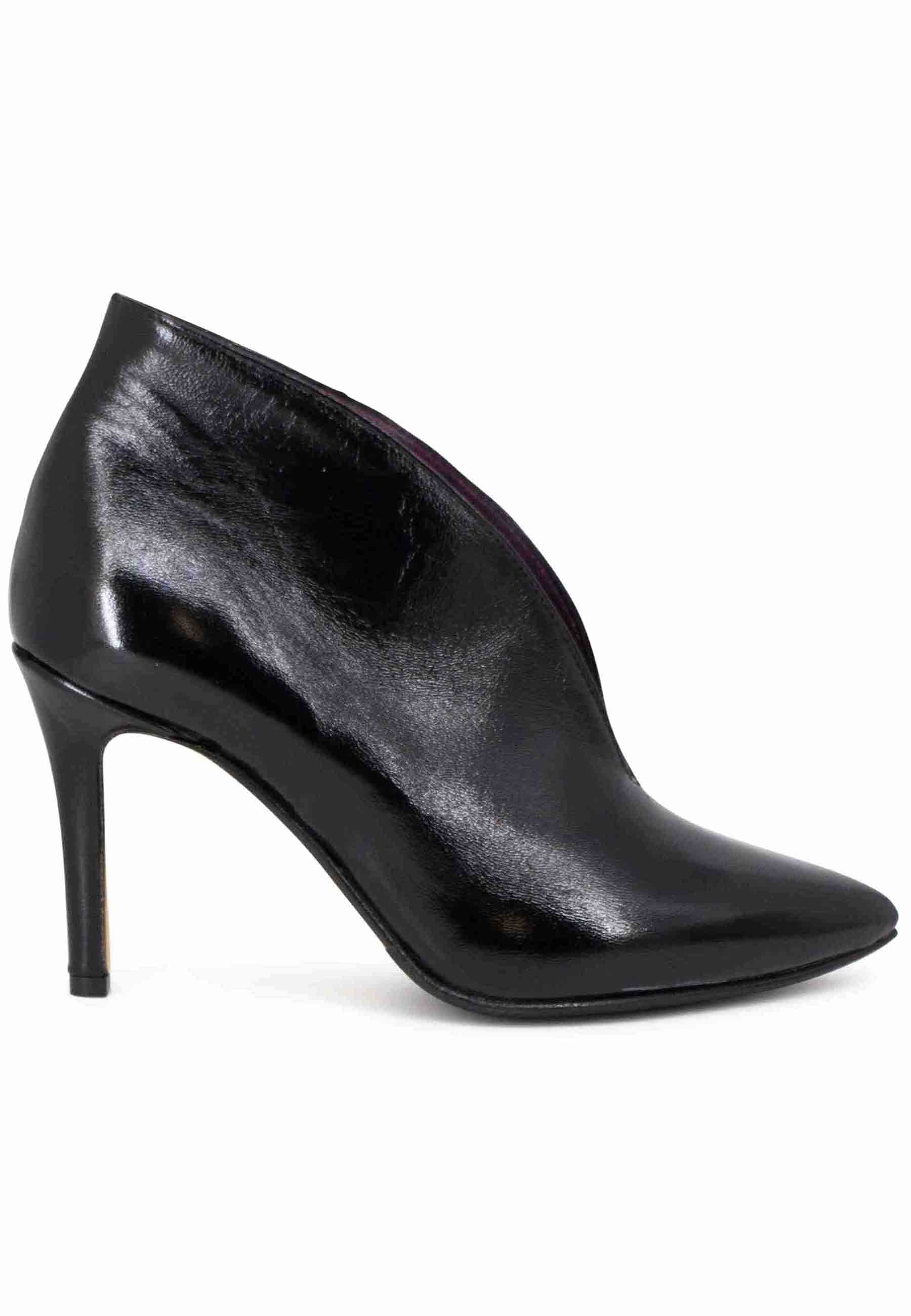 Women's high heel black leather ankle boots