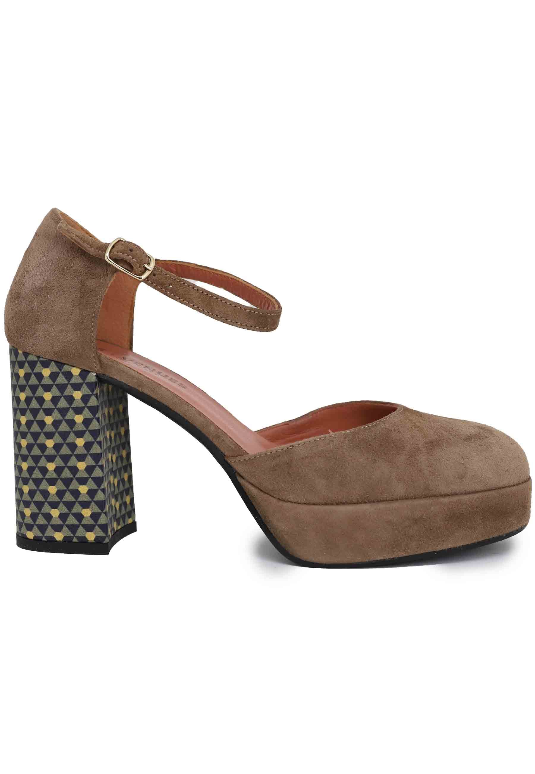 Women's decollete in taupe suede with ankle strap