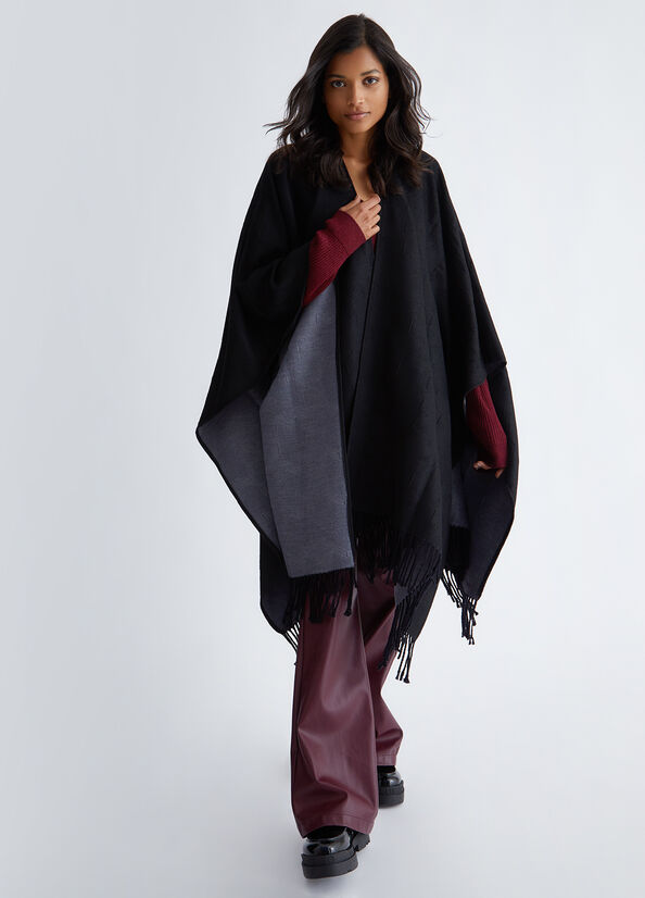 Poncho donna in misto viscosa nero