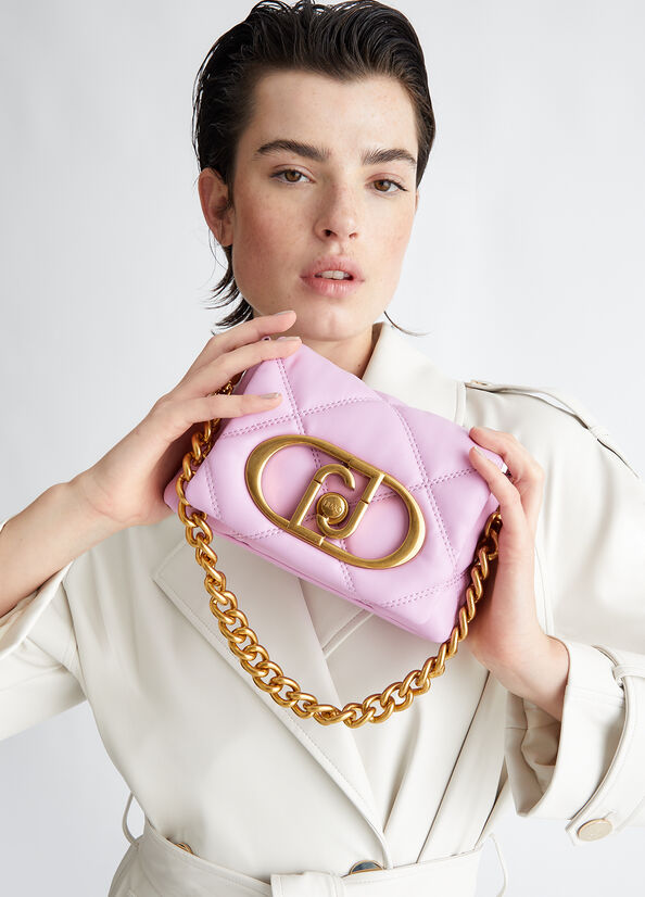 LaPuffy women's quilted shoulder bags in pink imitation leather