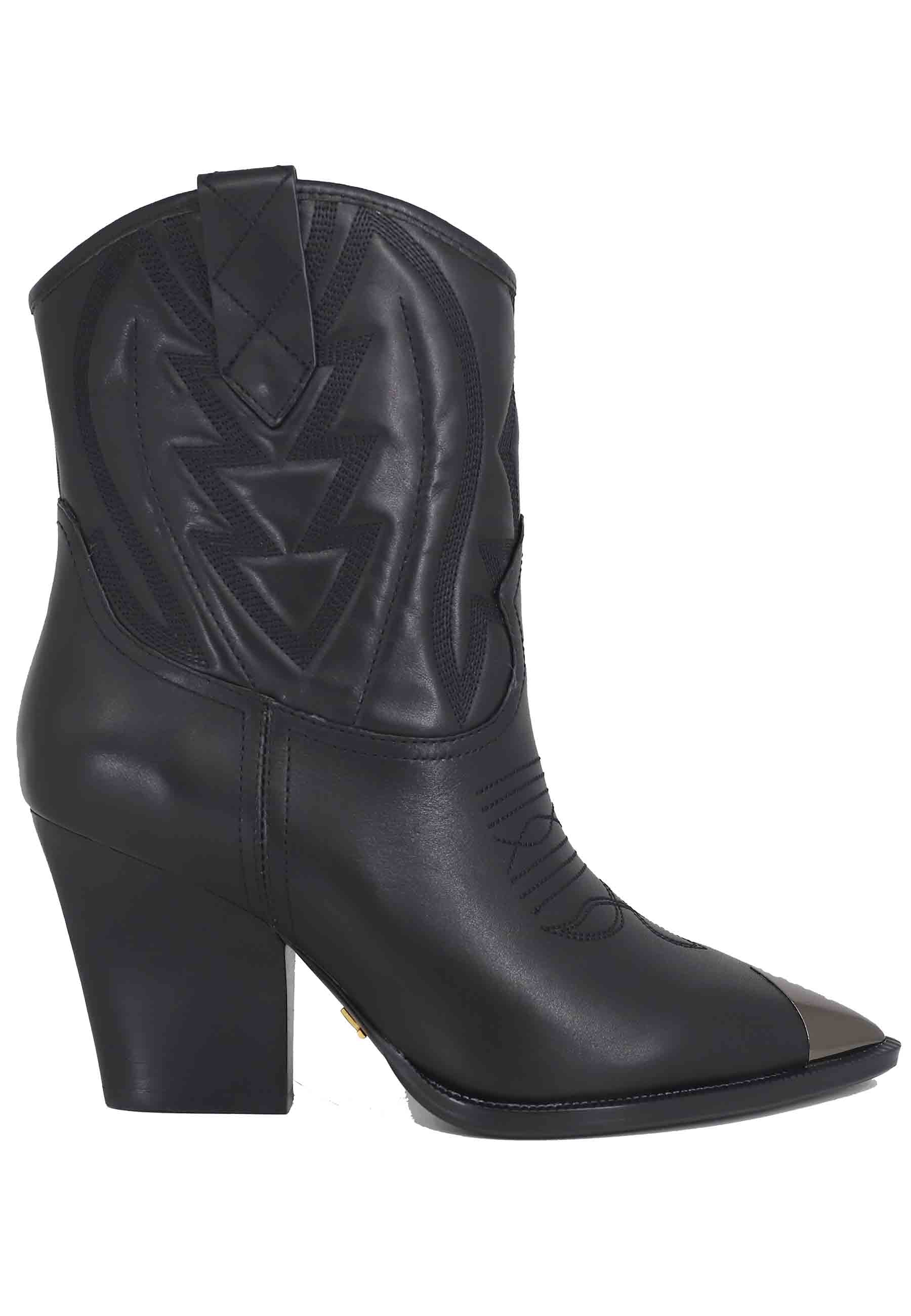 Boots texanes pour femmes en cuir noir avec surpiqûres assorties et embout en acier Gambels