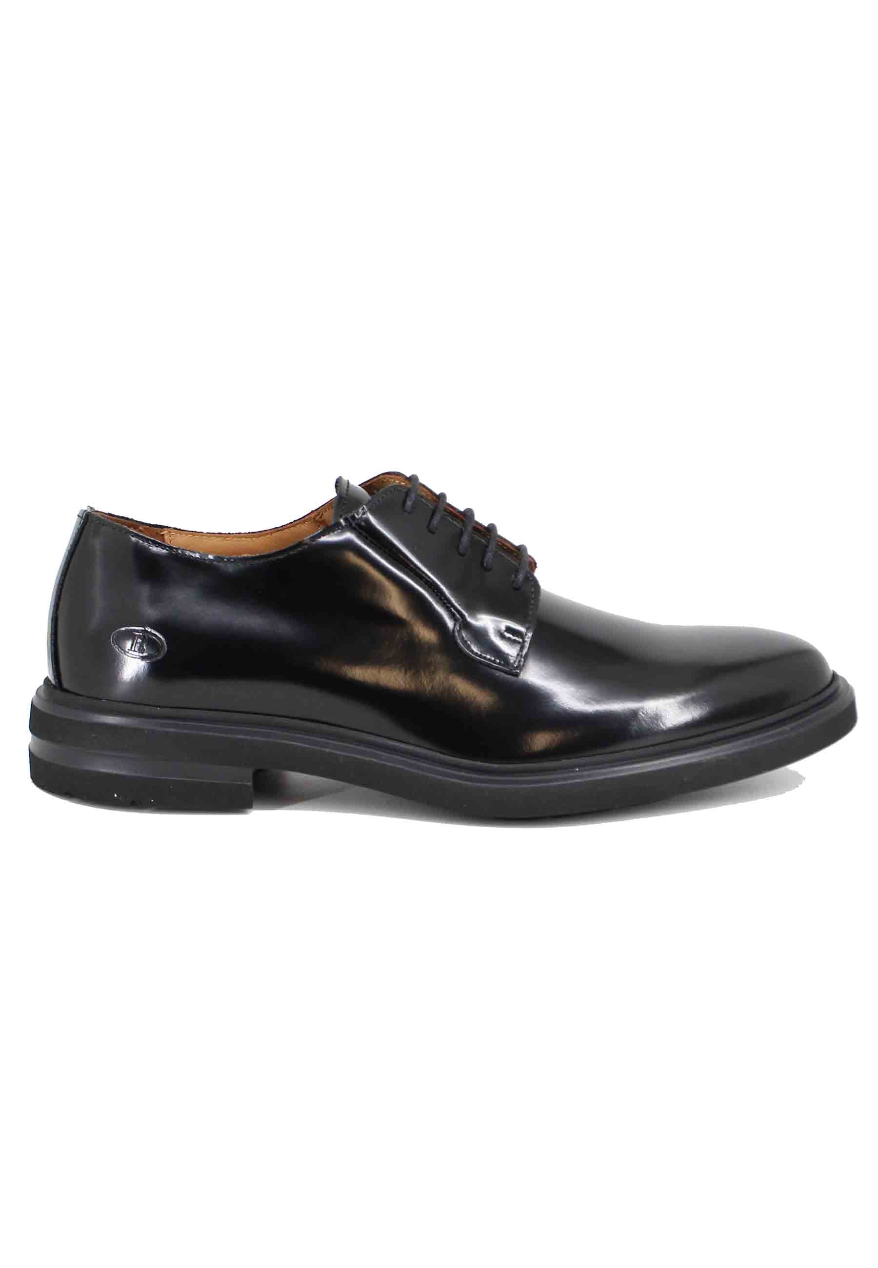 Chaussures à lacets pour hommes en cuir noir avec semelle en caoutchouc