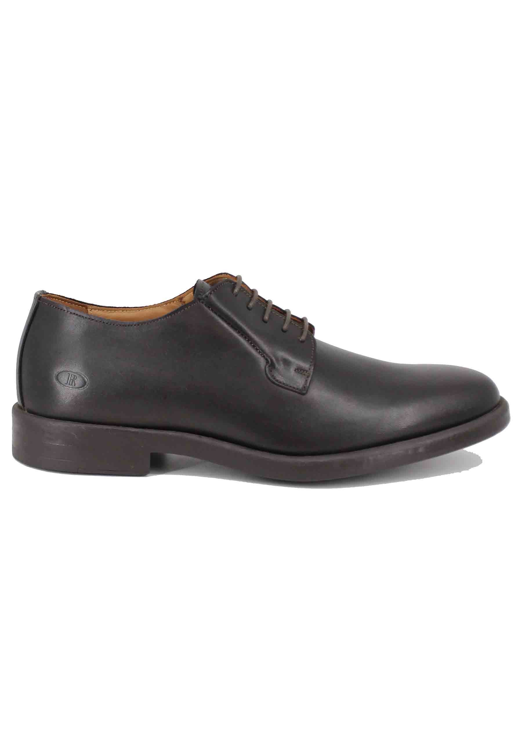 Men's lace-ups in brown leather with rubber sole