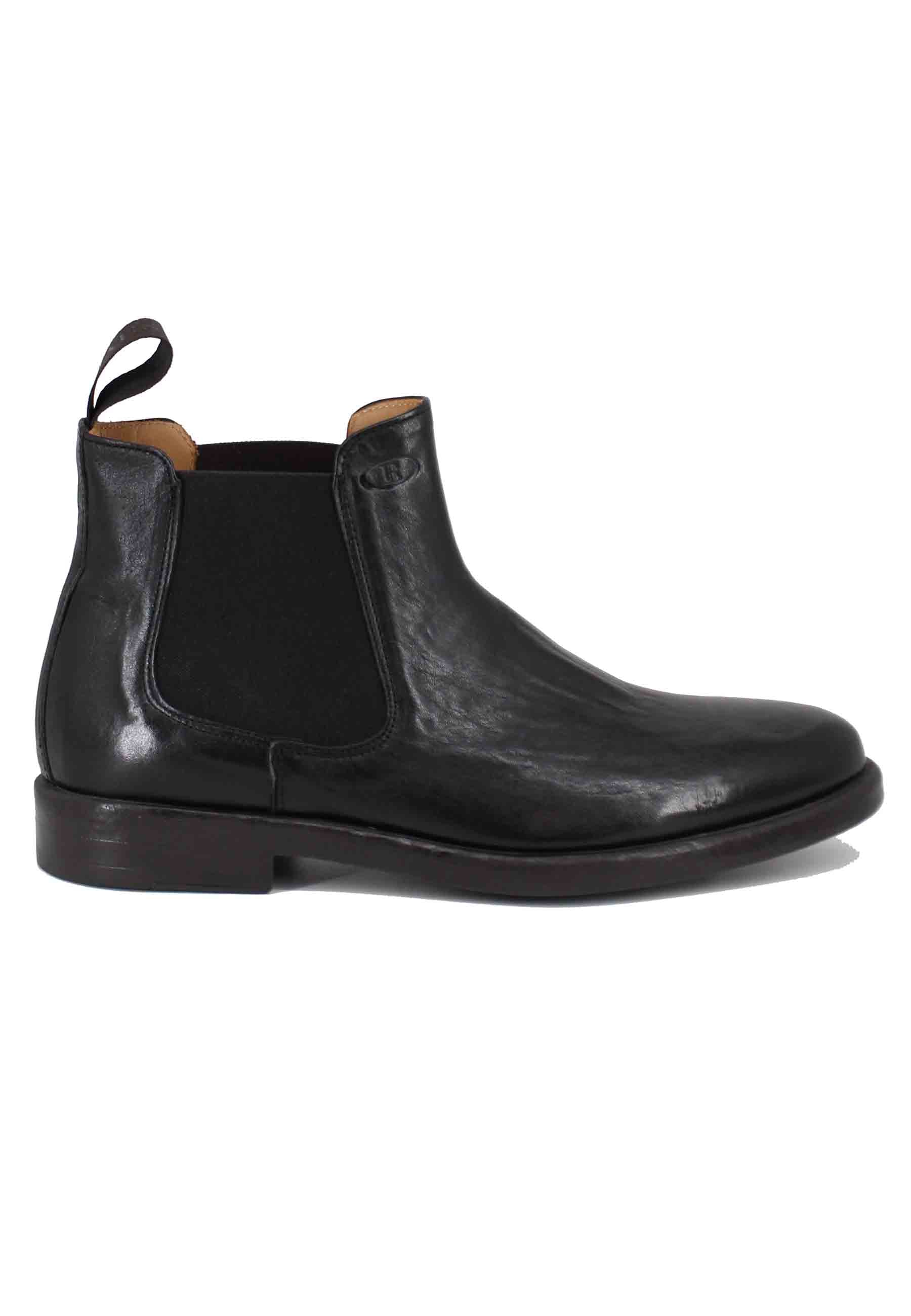Men's Beatles ankle boots in black leather with rubber sole