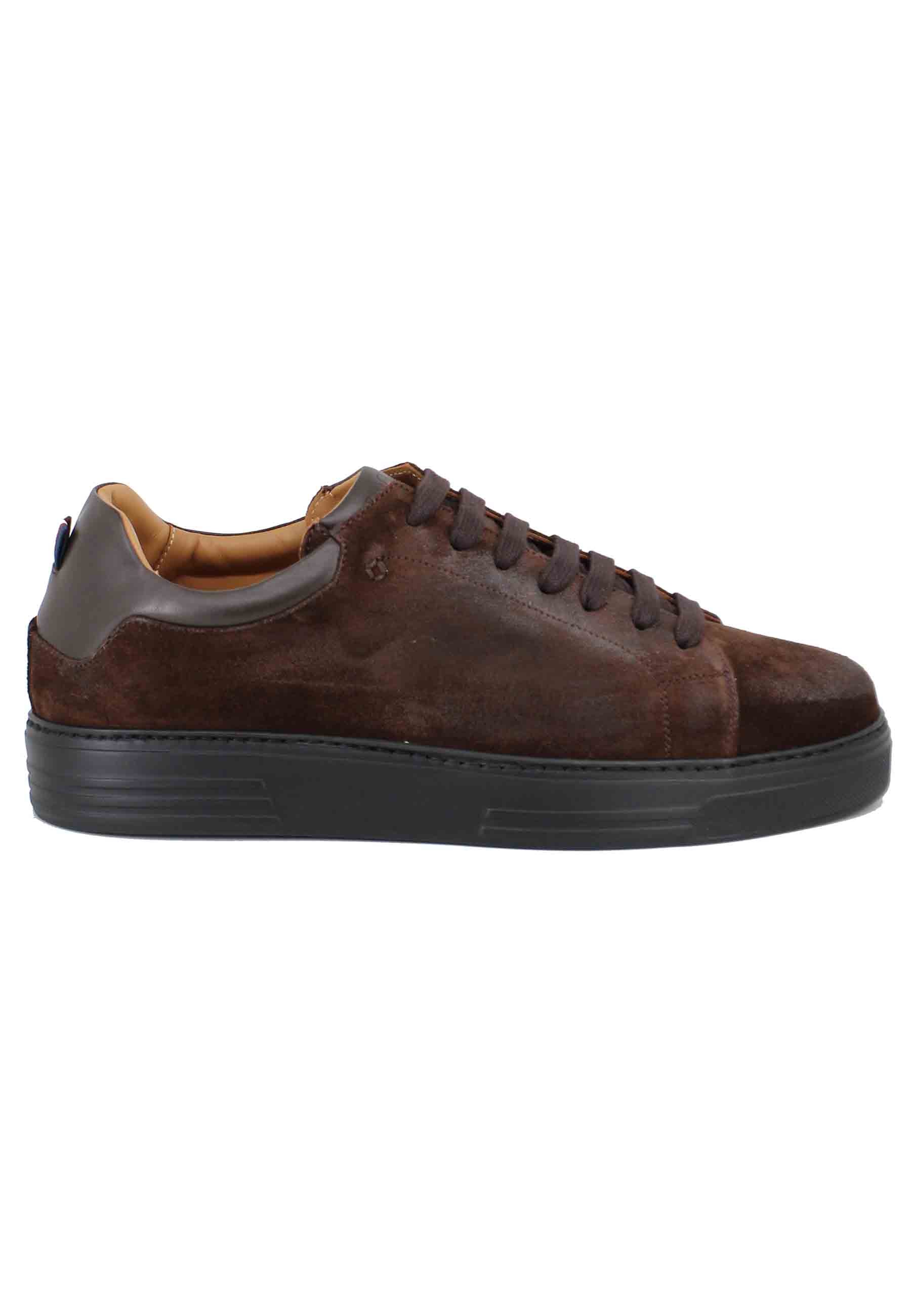 Baskets pour hommes en cuir et daim marron foncé