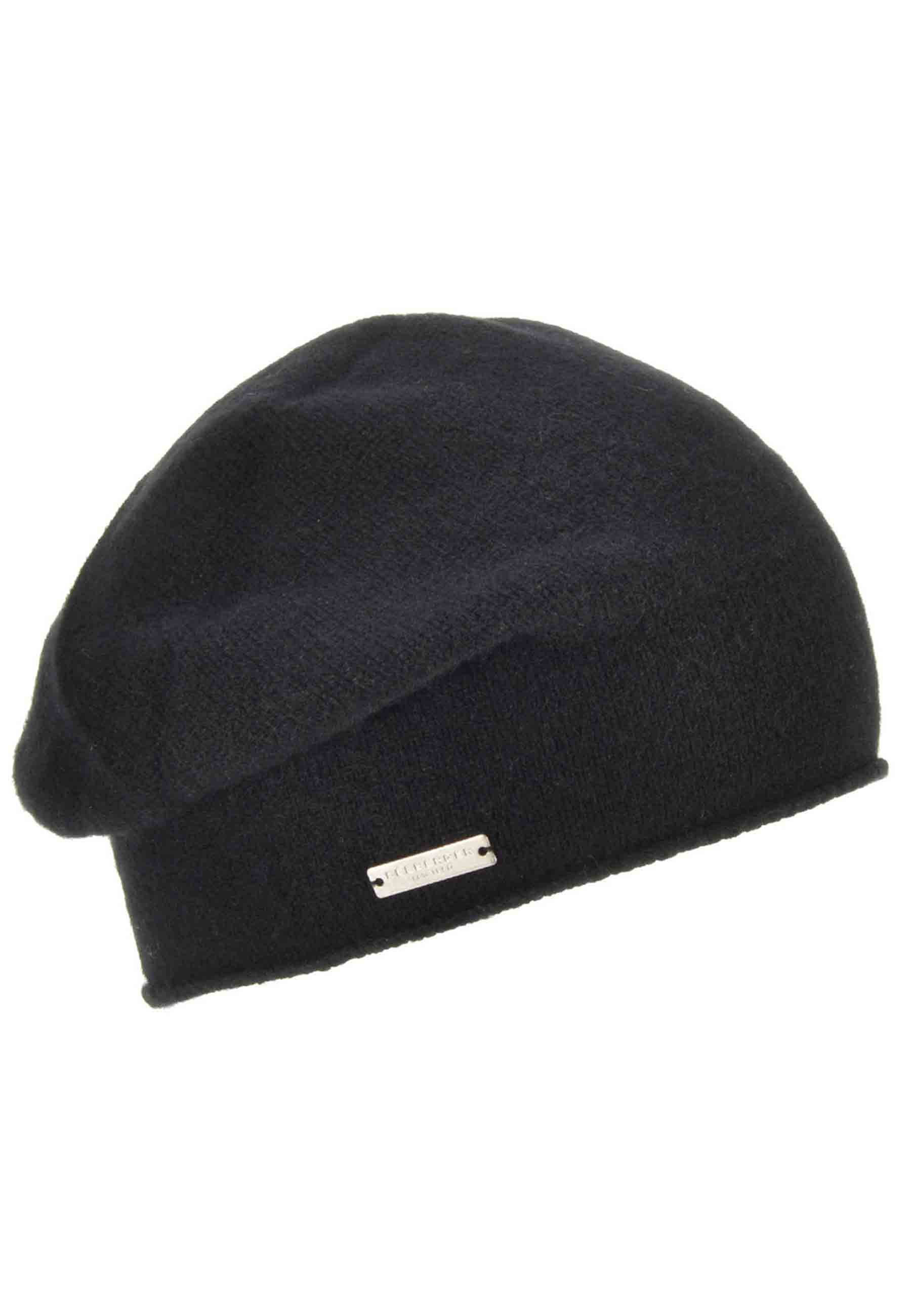 Women's black cashmere beanie with rolled edge