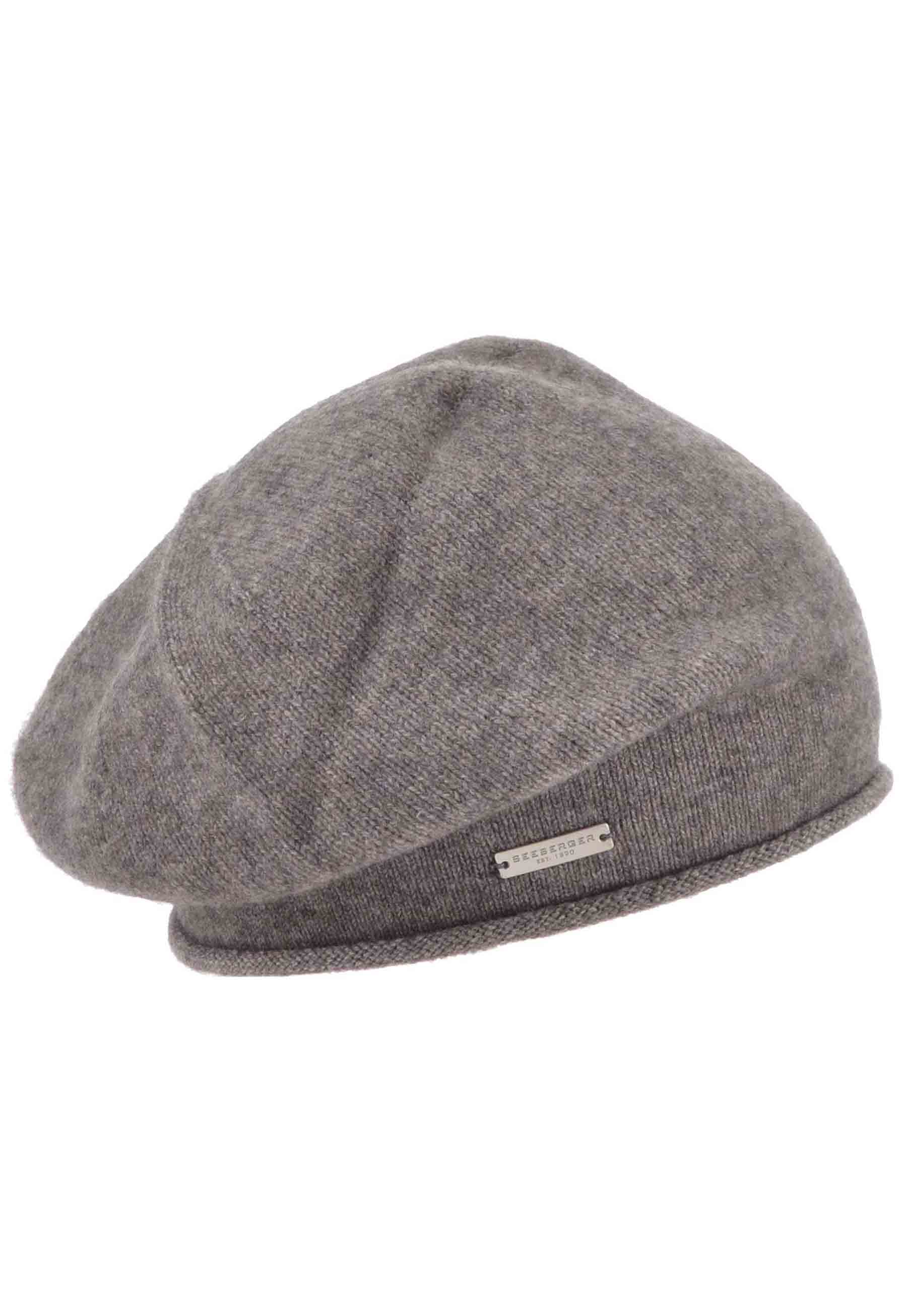 Women's hat in taupe cashmere with rolled edge