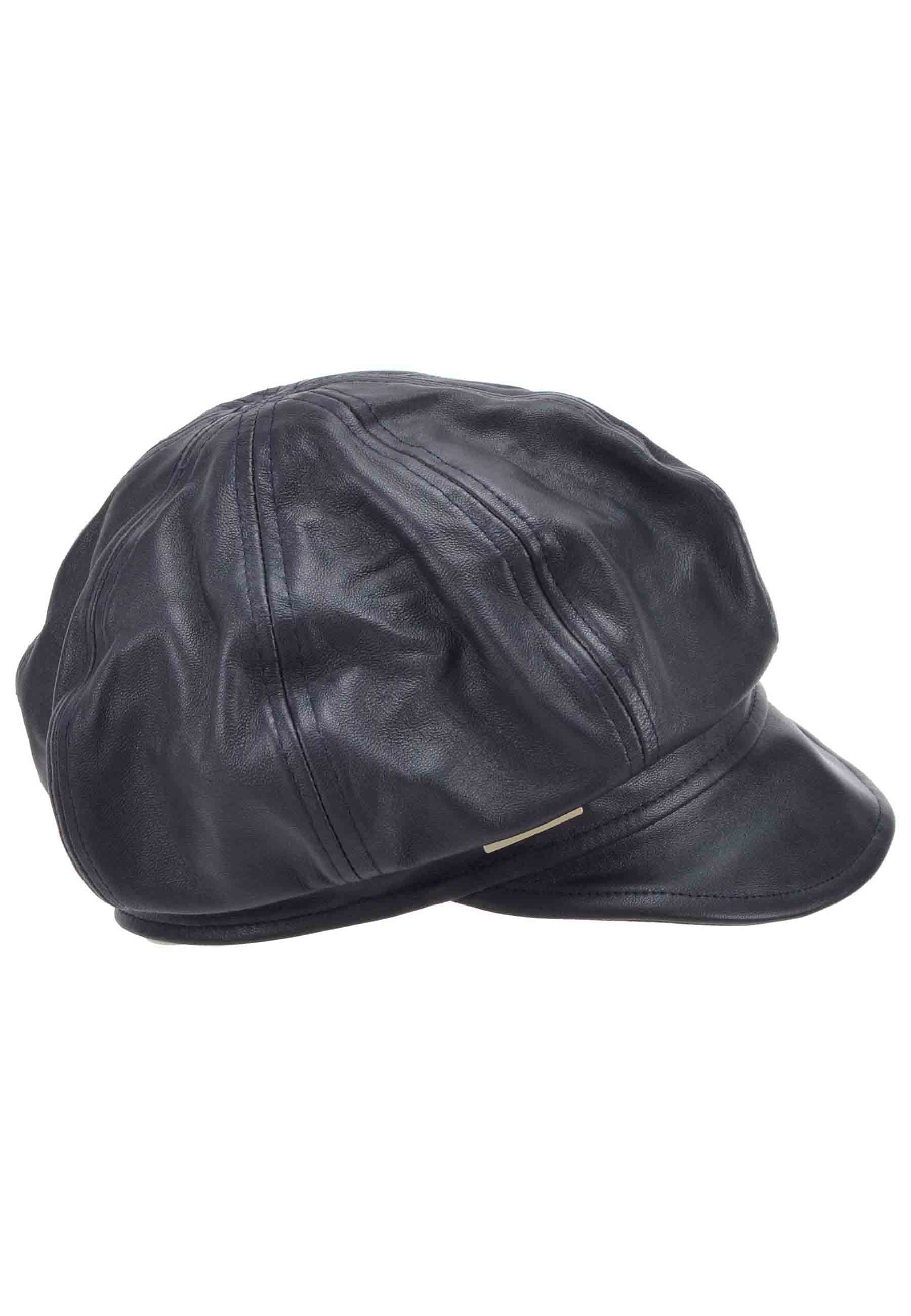 Women's black leather balloon hat