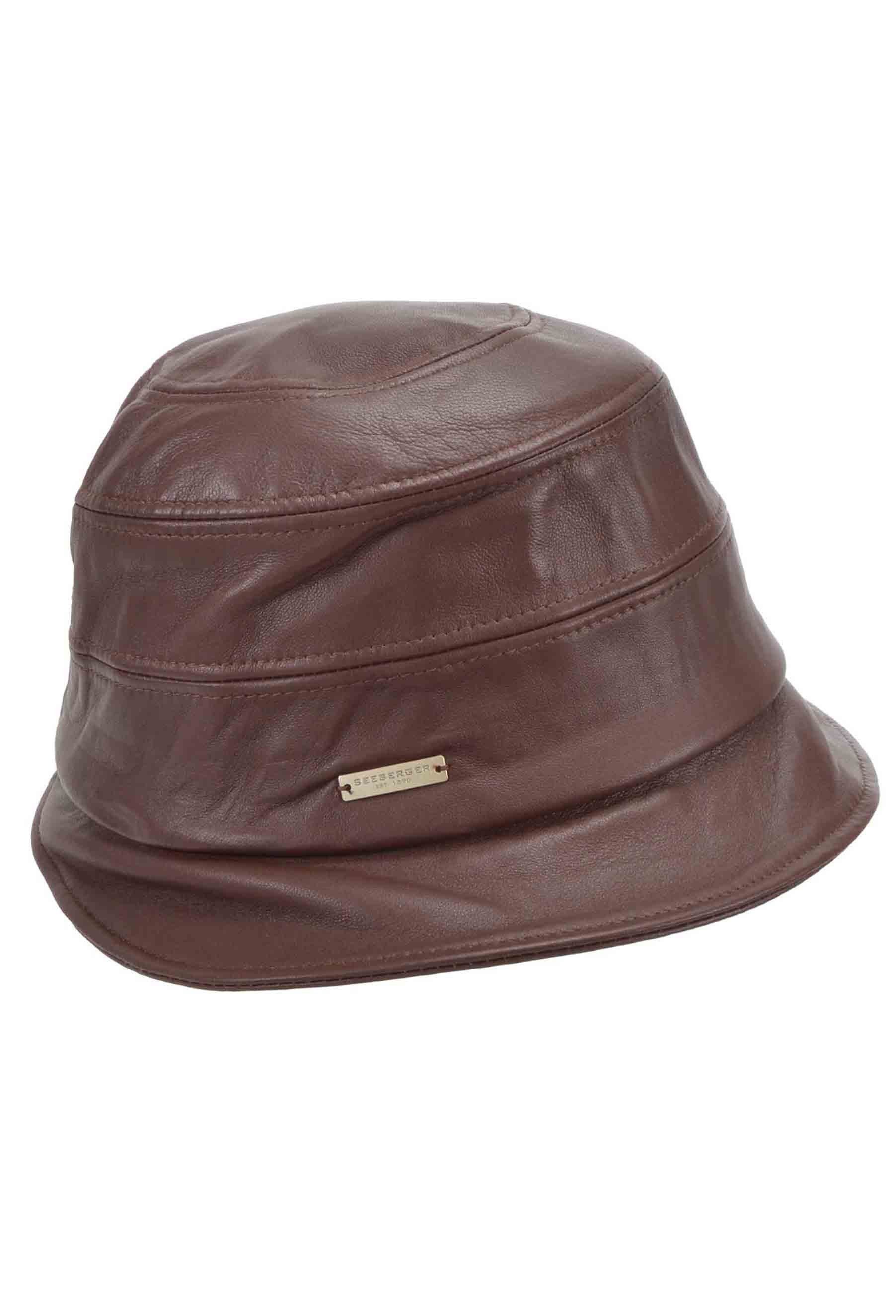 Women's brown leather cloche hat