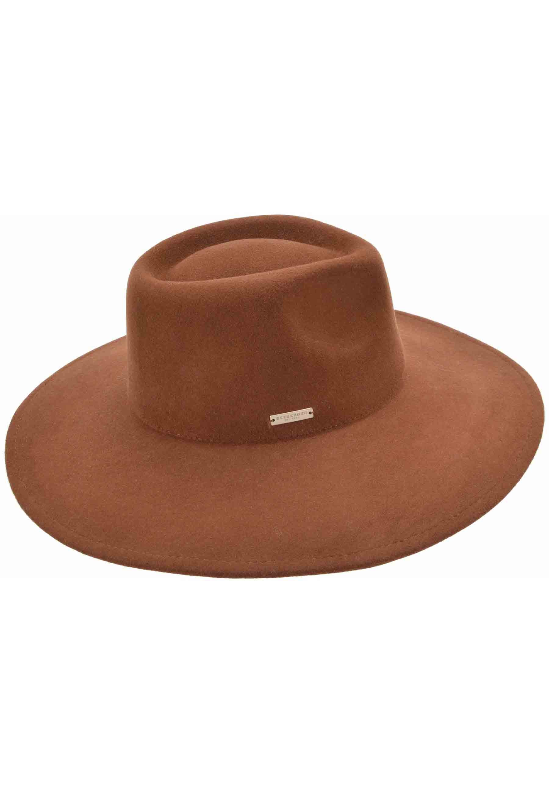Women's fedora hat in brown wool with wide brim