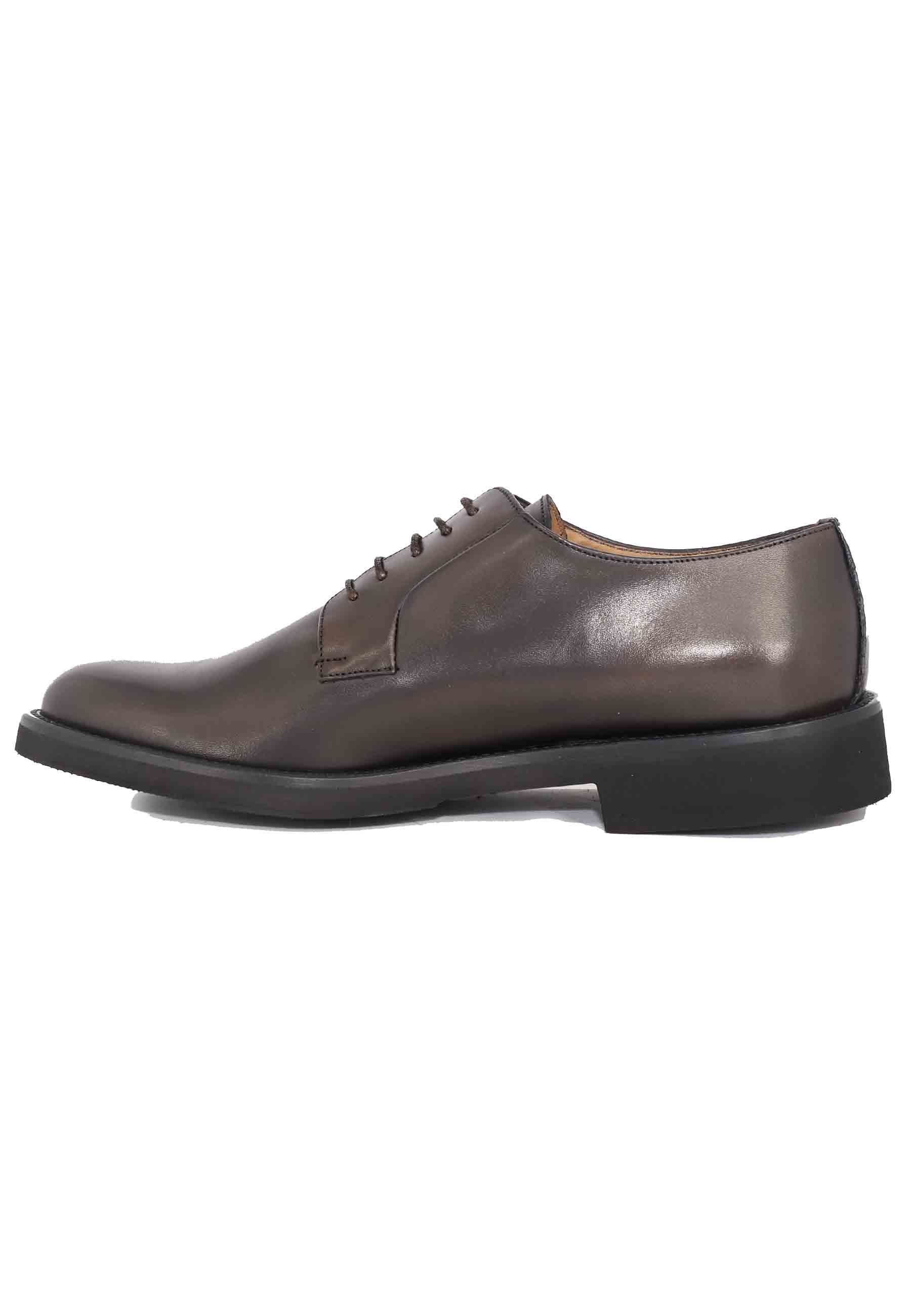 Men's lace-ups in brown leather with ultra-light rubber sole and round toe