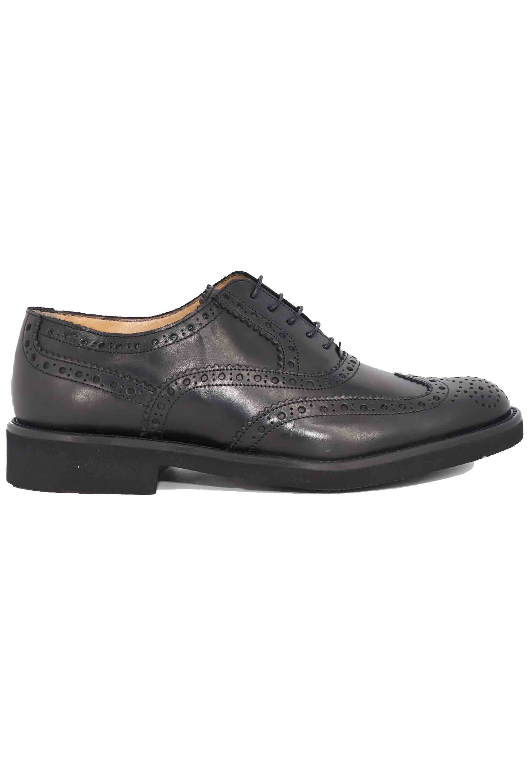 Men's lace-ups in black leather with English stitching and ultra-light rubber sole
