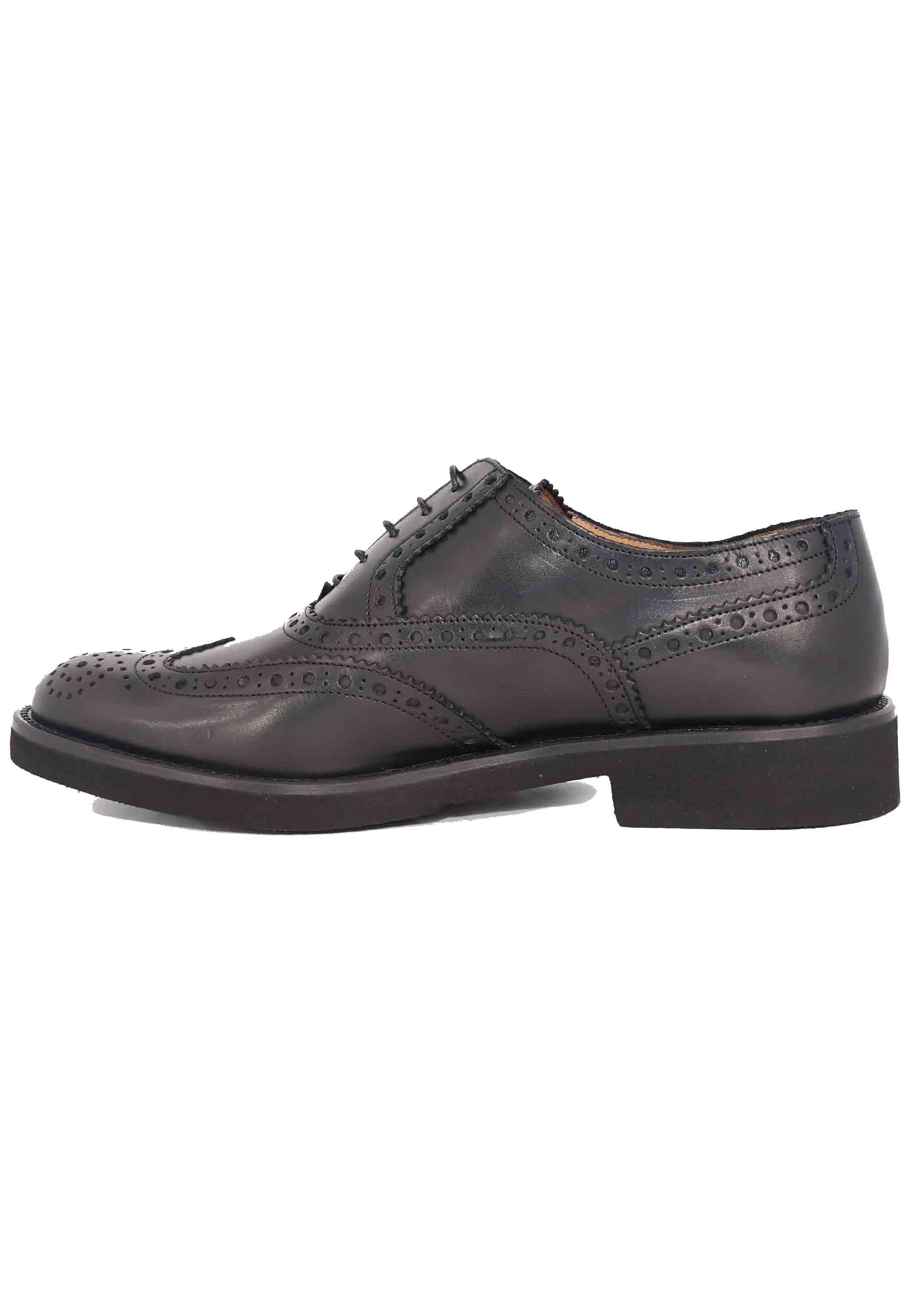 Men's lace-ups in black leather with English stitching and ultra-light rubber sole
