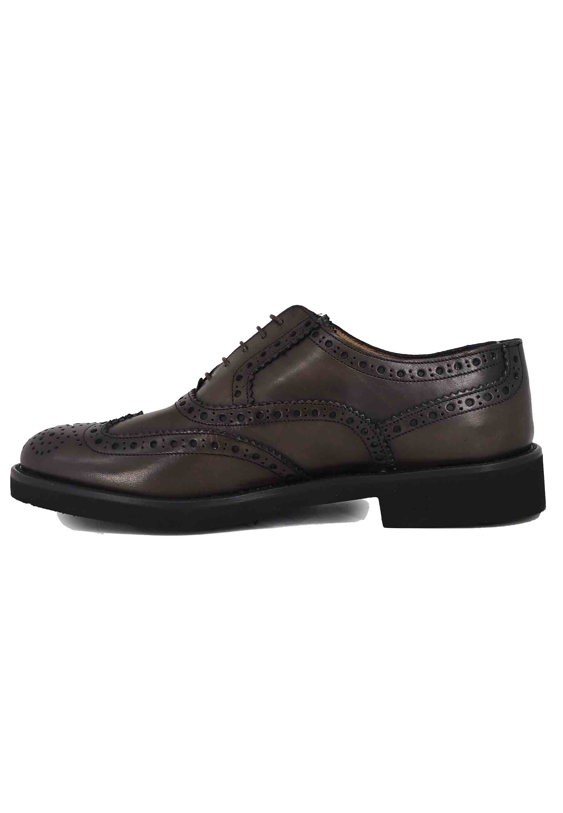 Men's lace-ups in dark brown leather with English stitching and ultra-light rubber sole