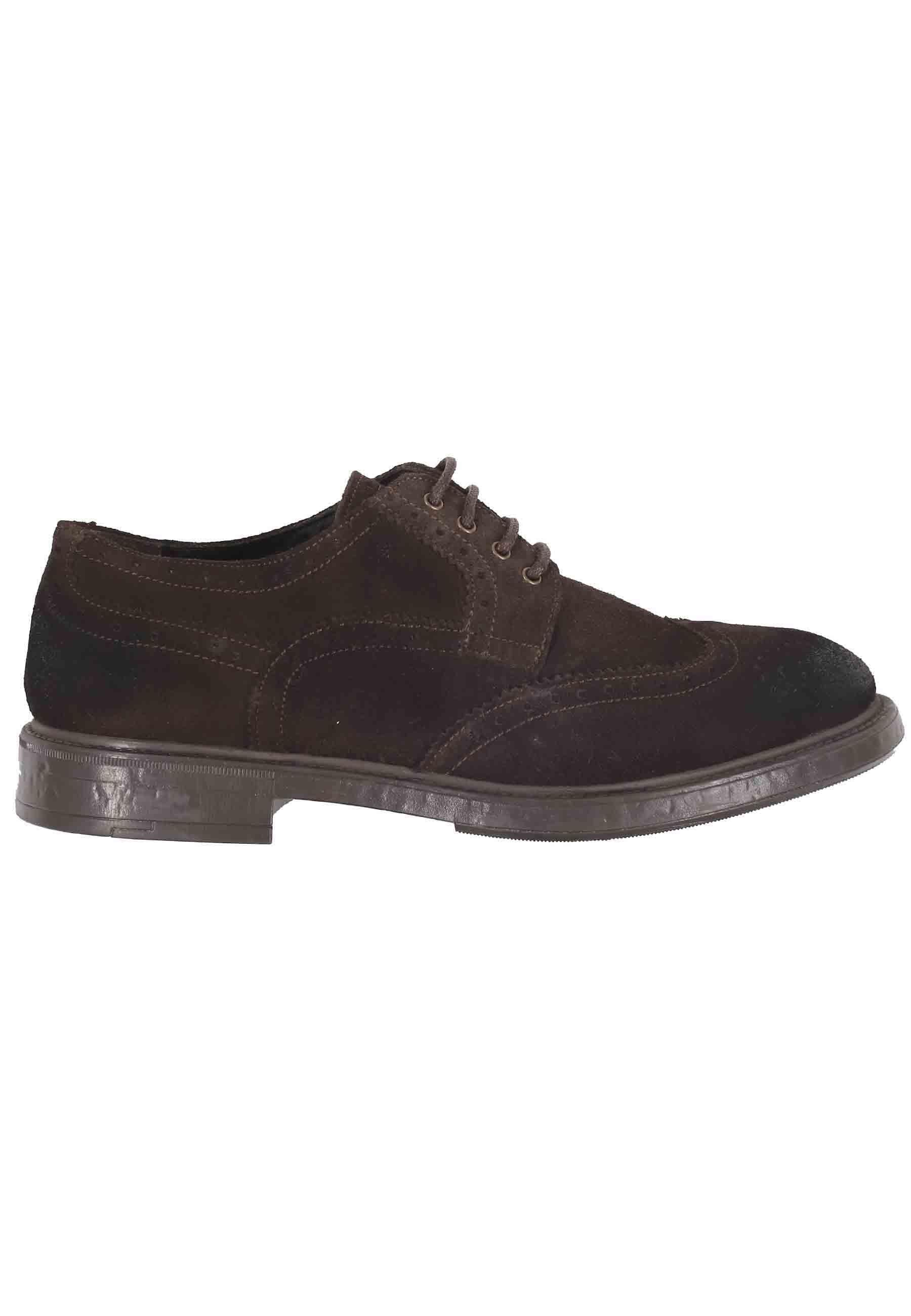 Chaussures à lacets pour hommes en daim marron foncé avec coutures anglaises et semelle en caoutchouc