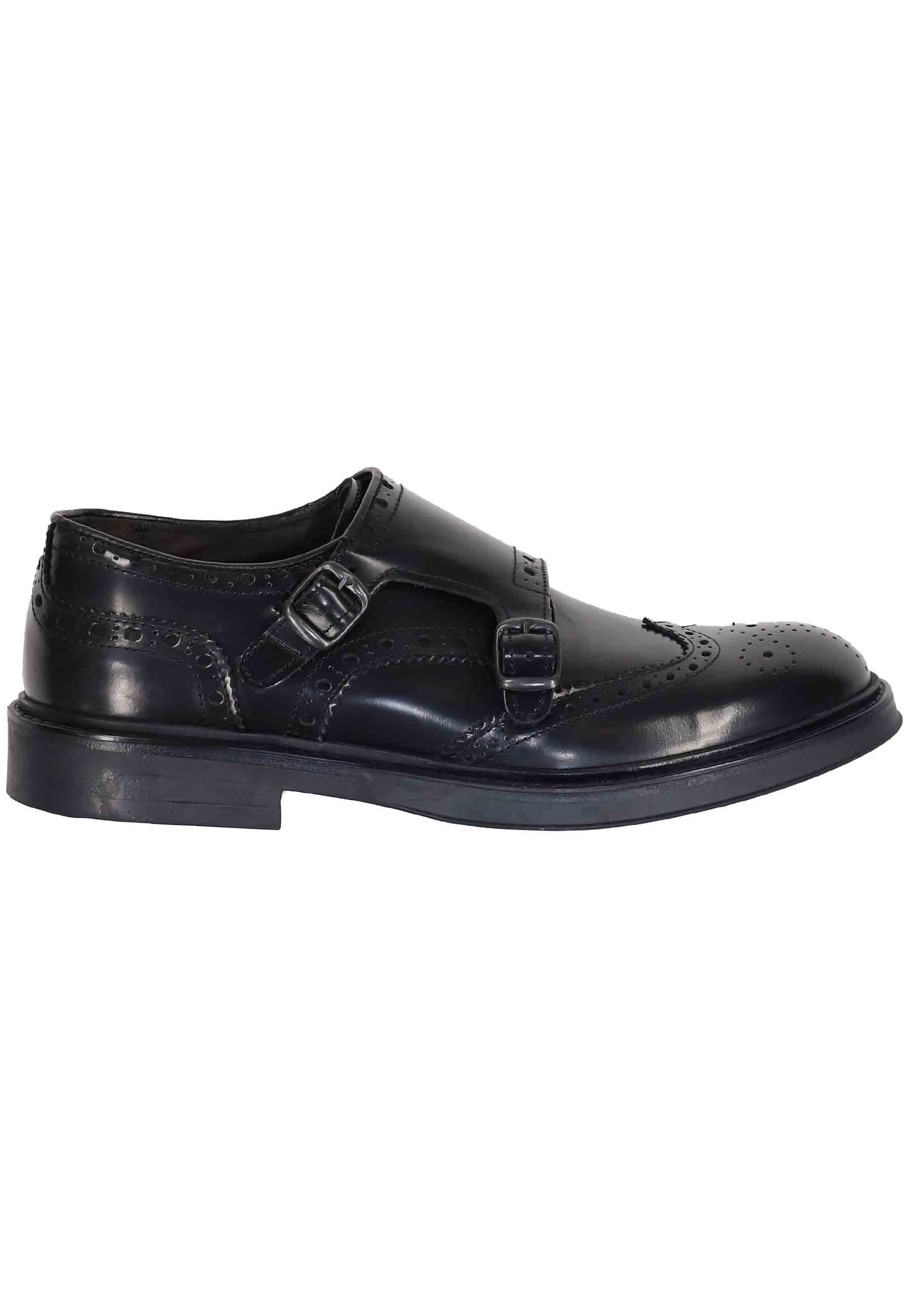 Men's diplomatic loafers in black leather with stitching