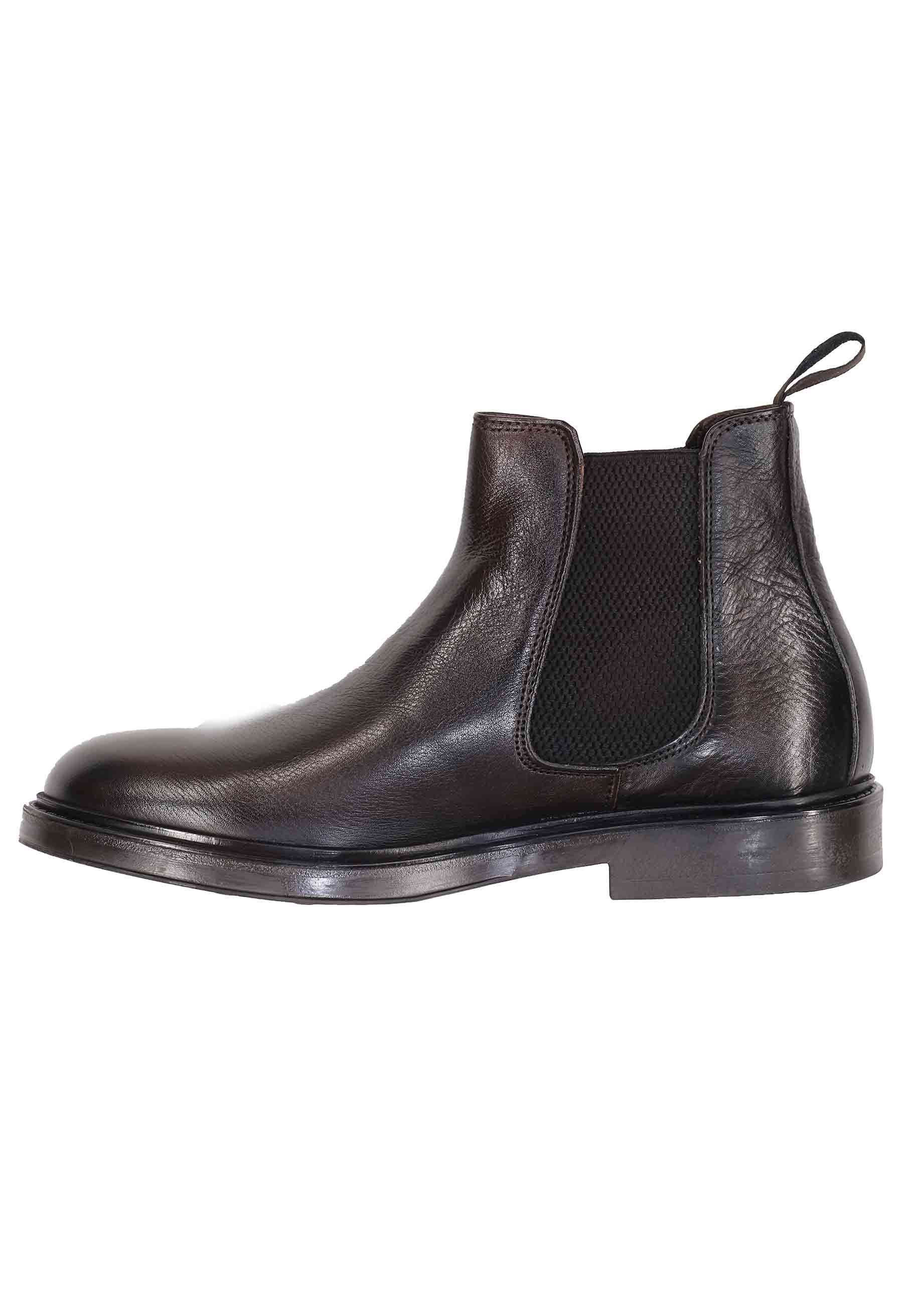 Bealtles ankle boots in dark brown leather with round toe rubber sole