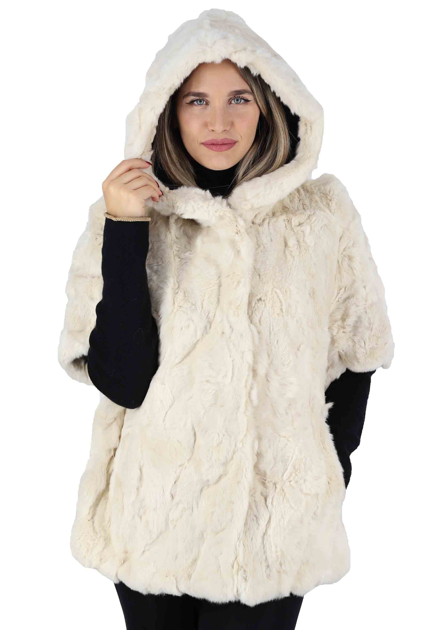 Women's white rex capes with hood and half sleeves