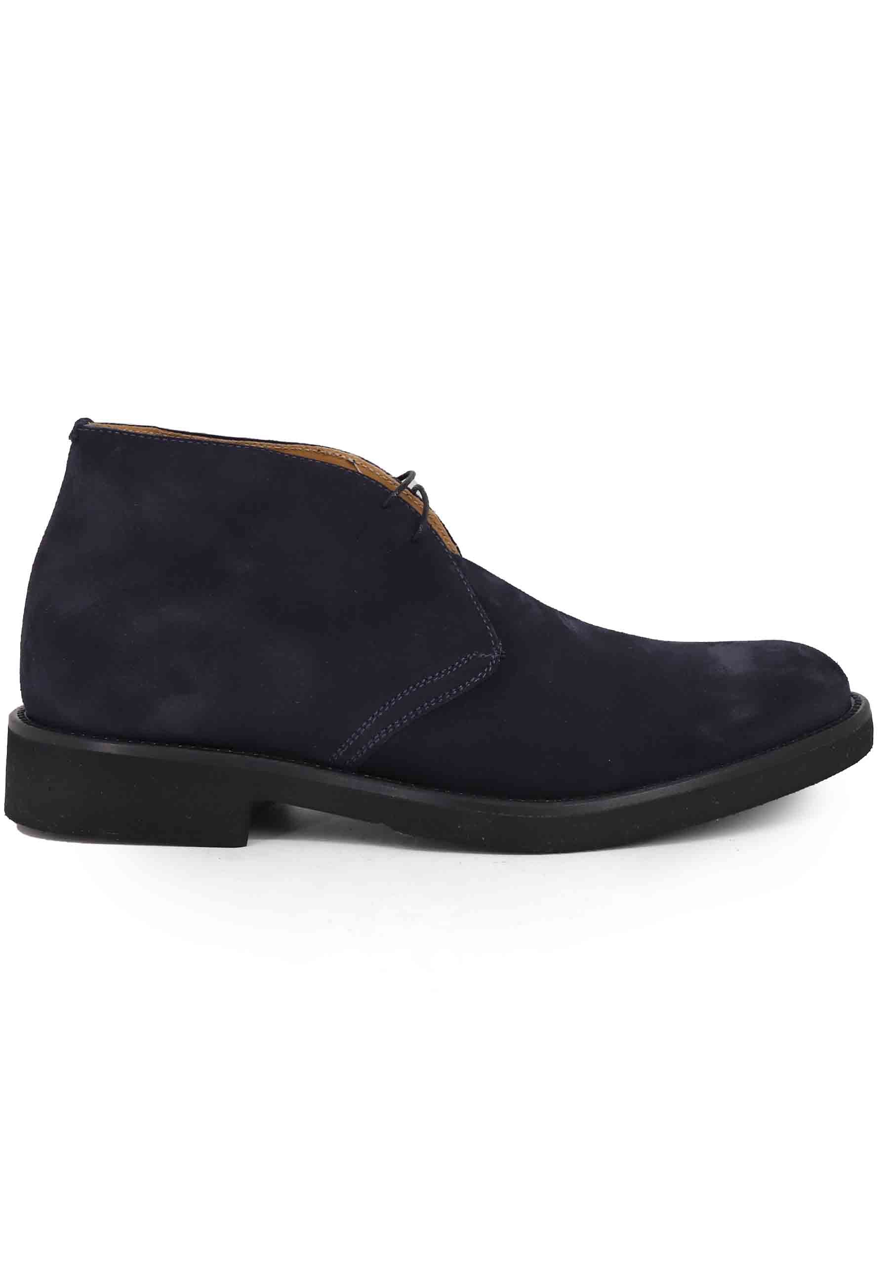 Men's blue suede ankle boots with ultra-light rubber sole
