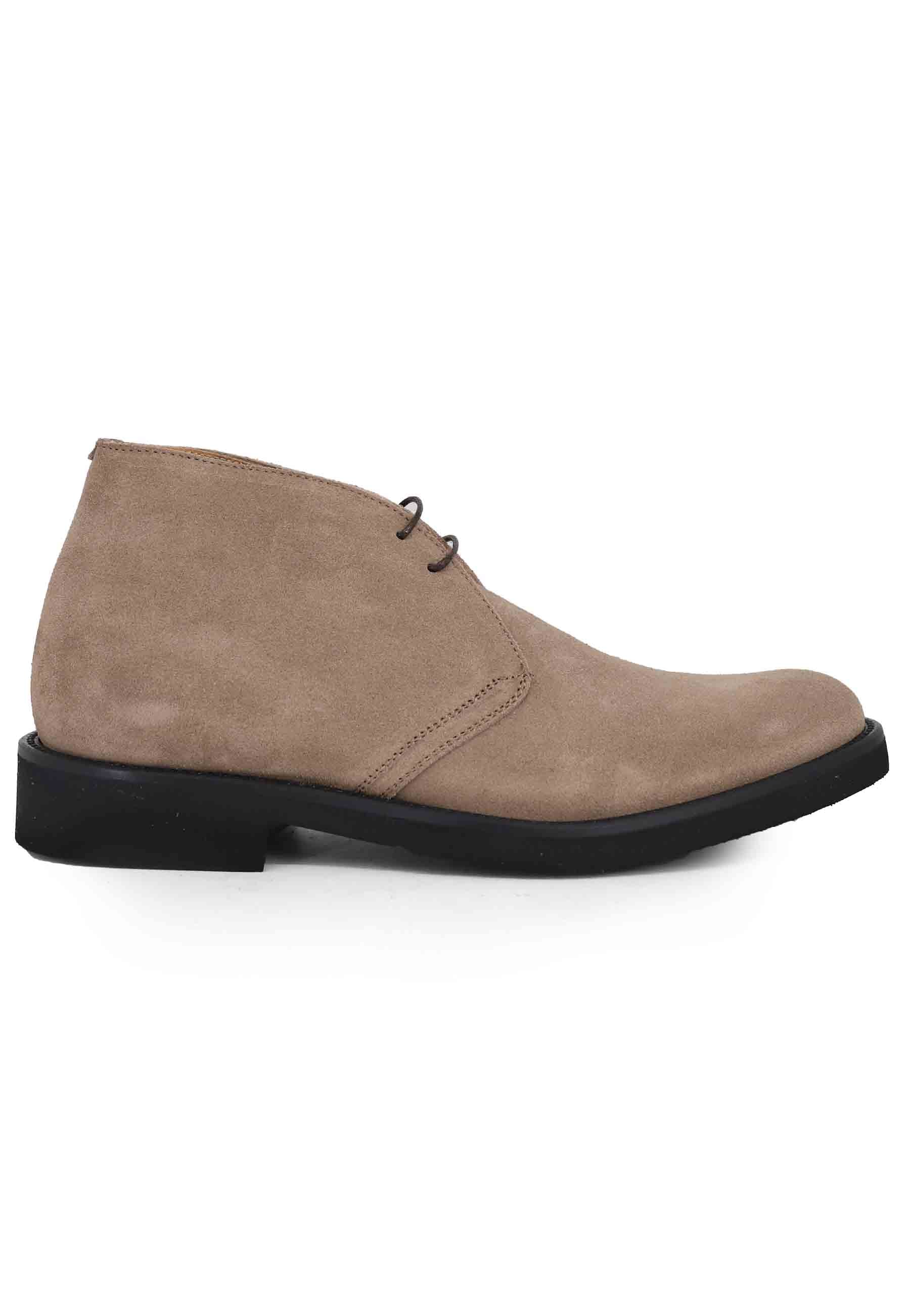 Men's beige suede ankle boots with ultra-light rubber sole