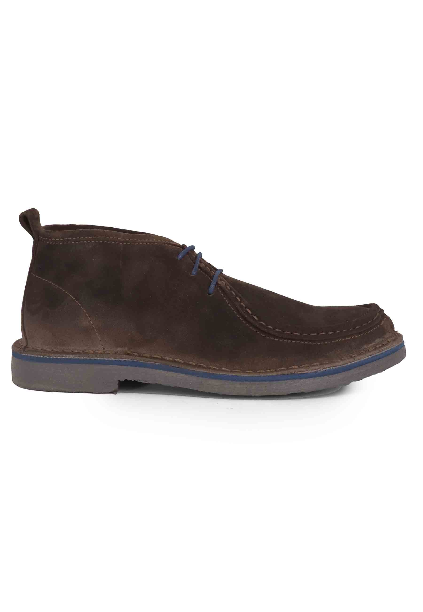 Men's lace-up ankle boots in dark brown suede with rubber sole