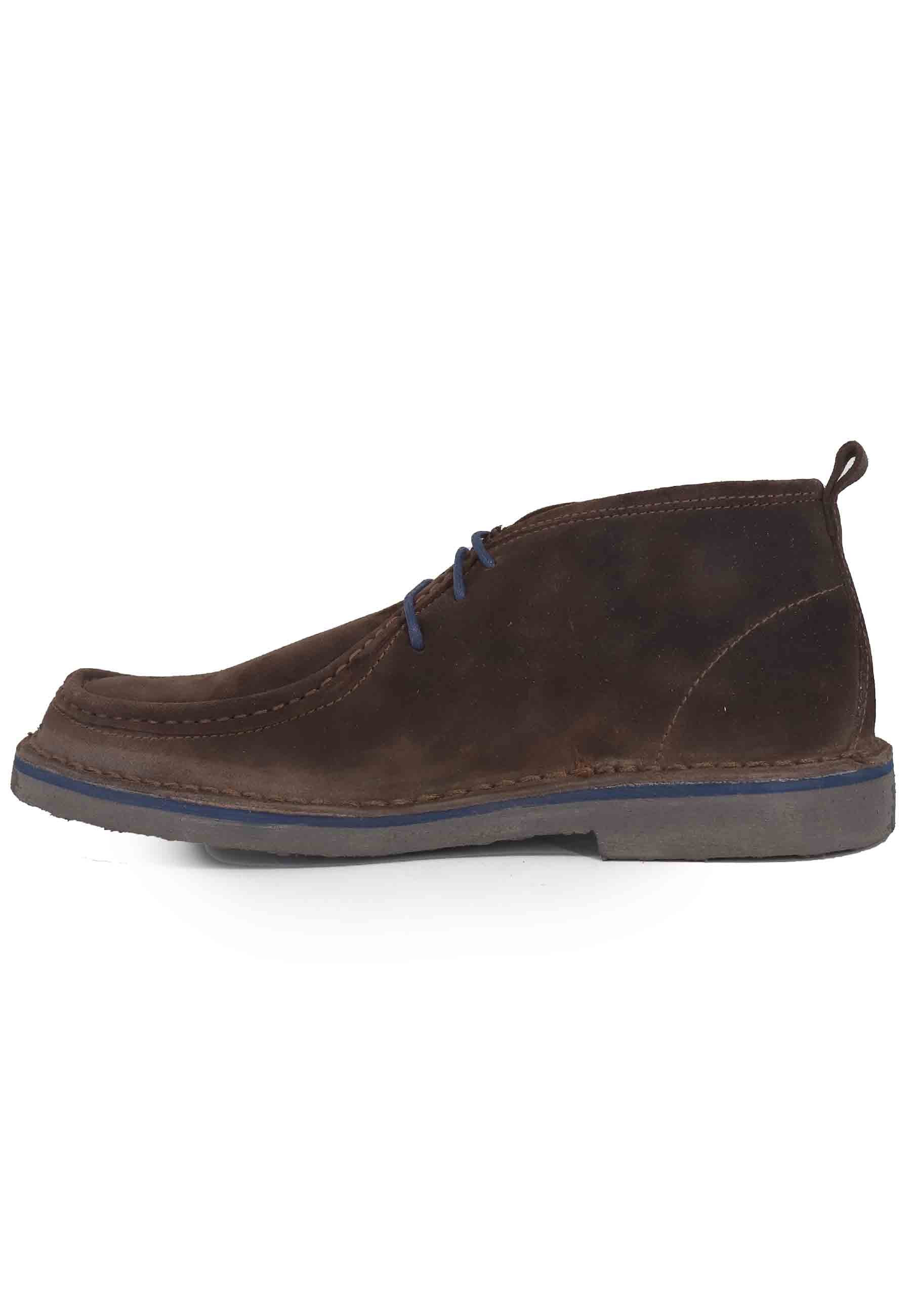 Men's lace-up ankle boots in dark brown suede with rubber sole