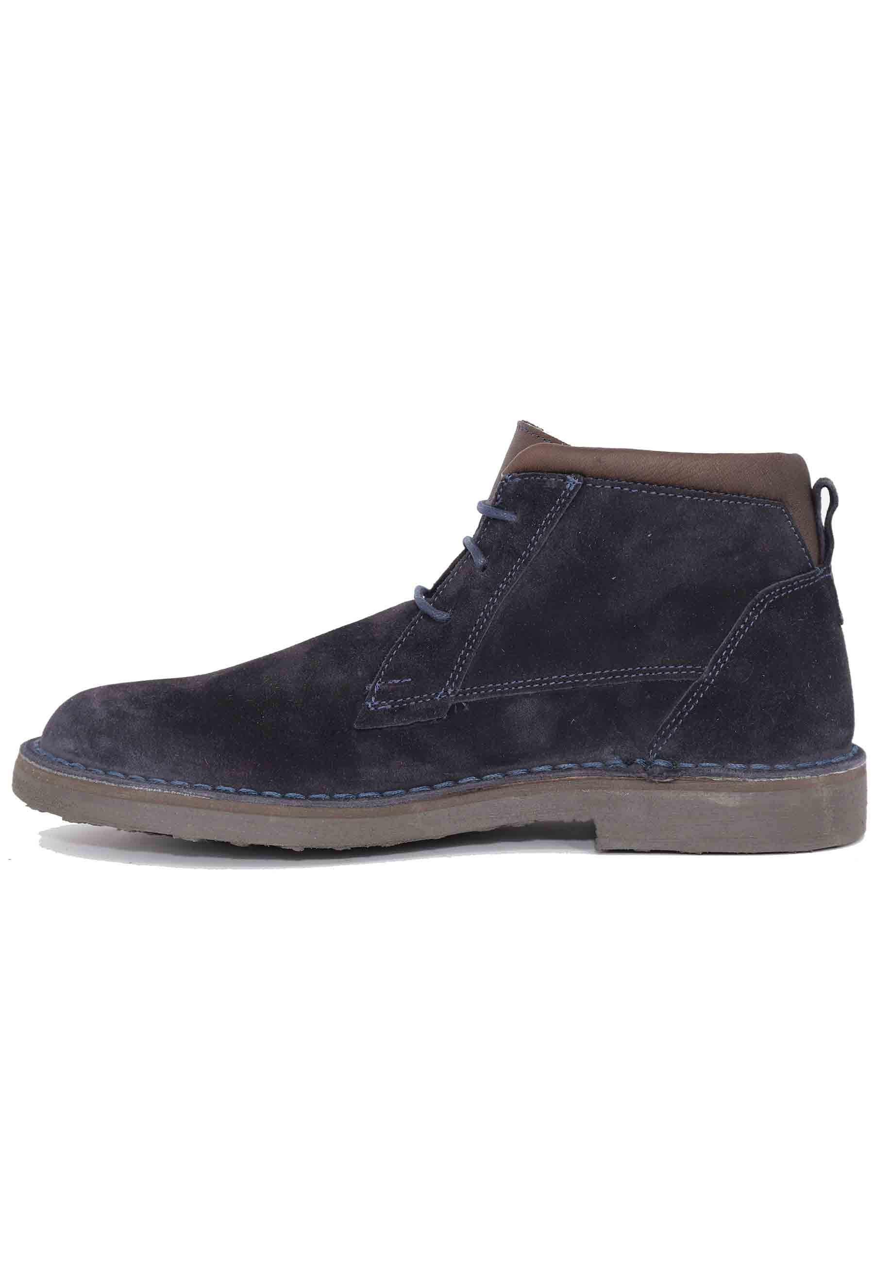 Men's lace-up ankle boots in blue suede with rubber sole