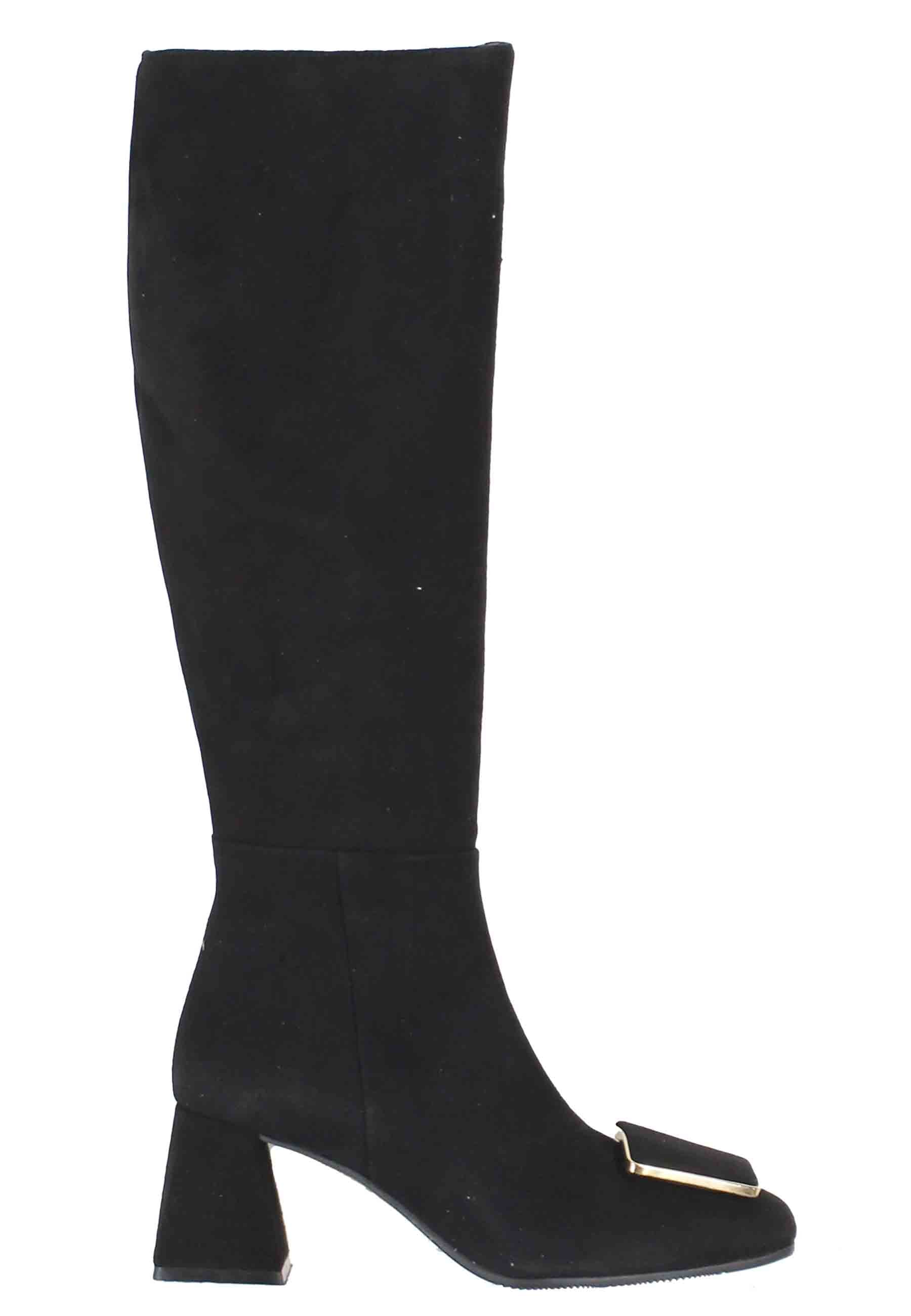 Boots femme en daim noir avec boucle