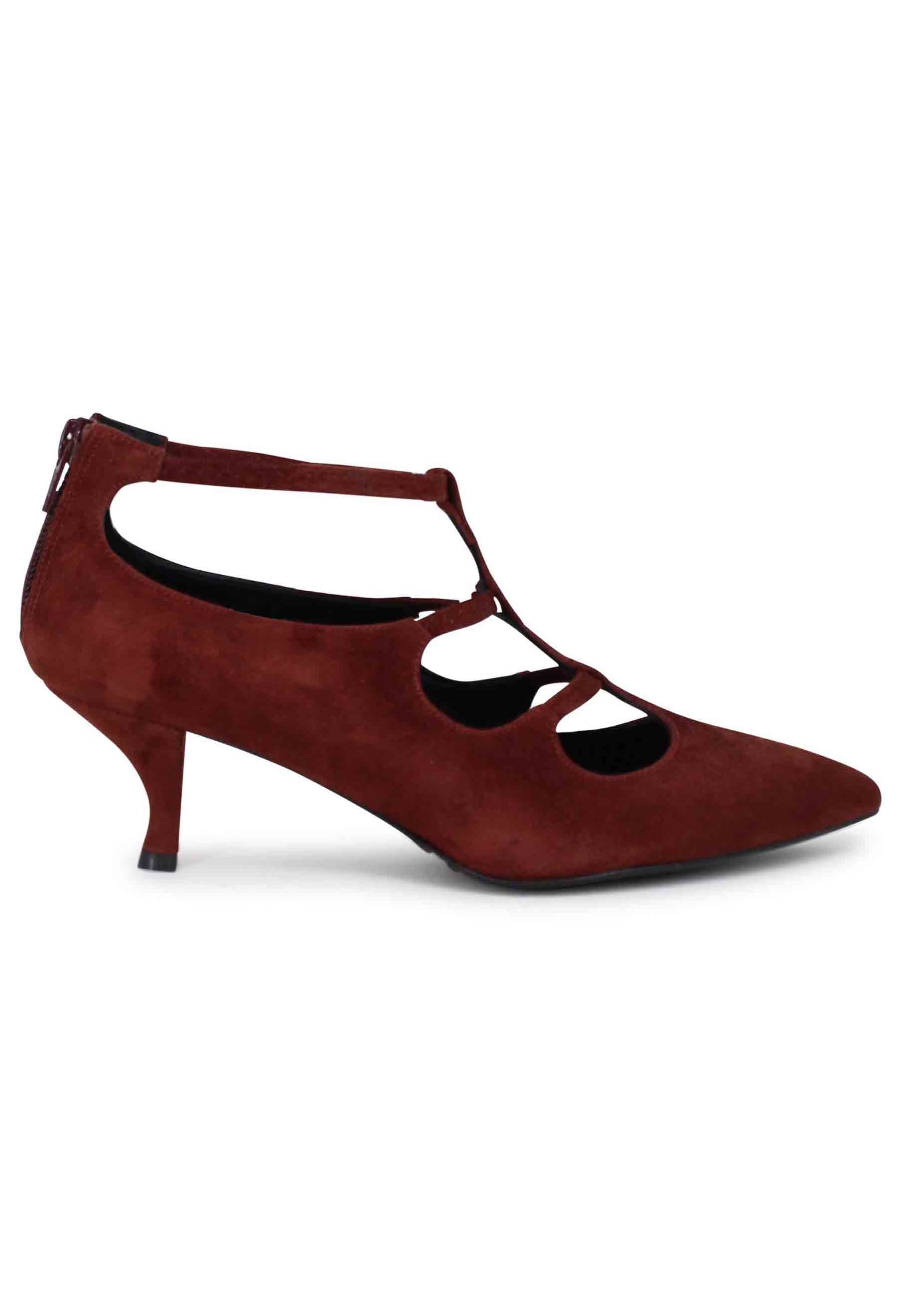 Women's decollete in brown suede with straps