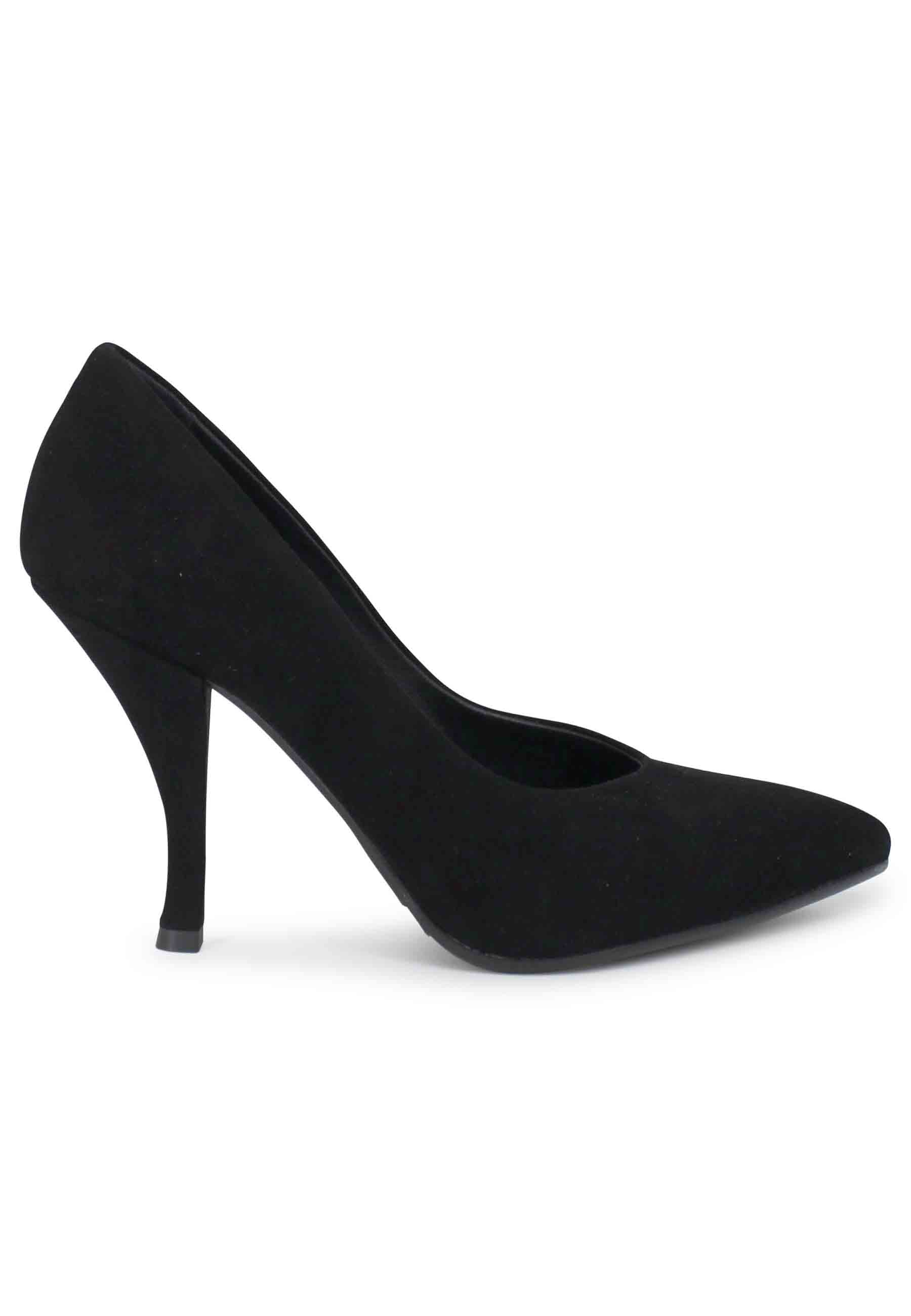 Women's high heel black suede pumps