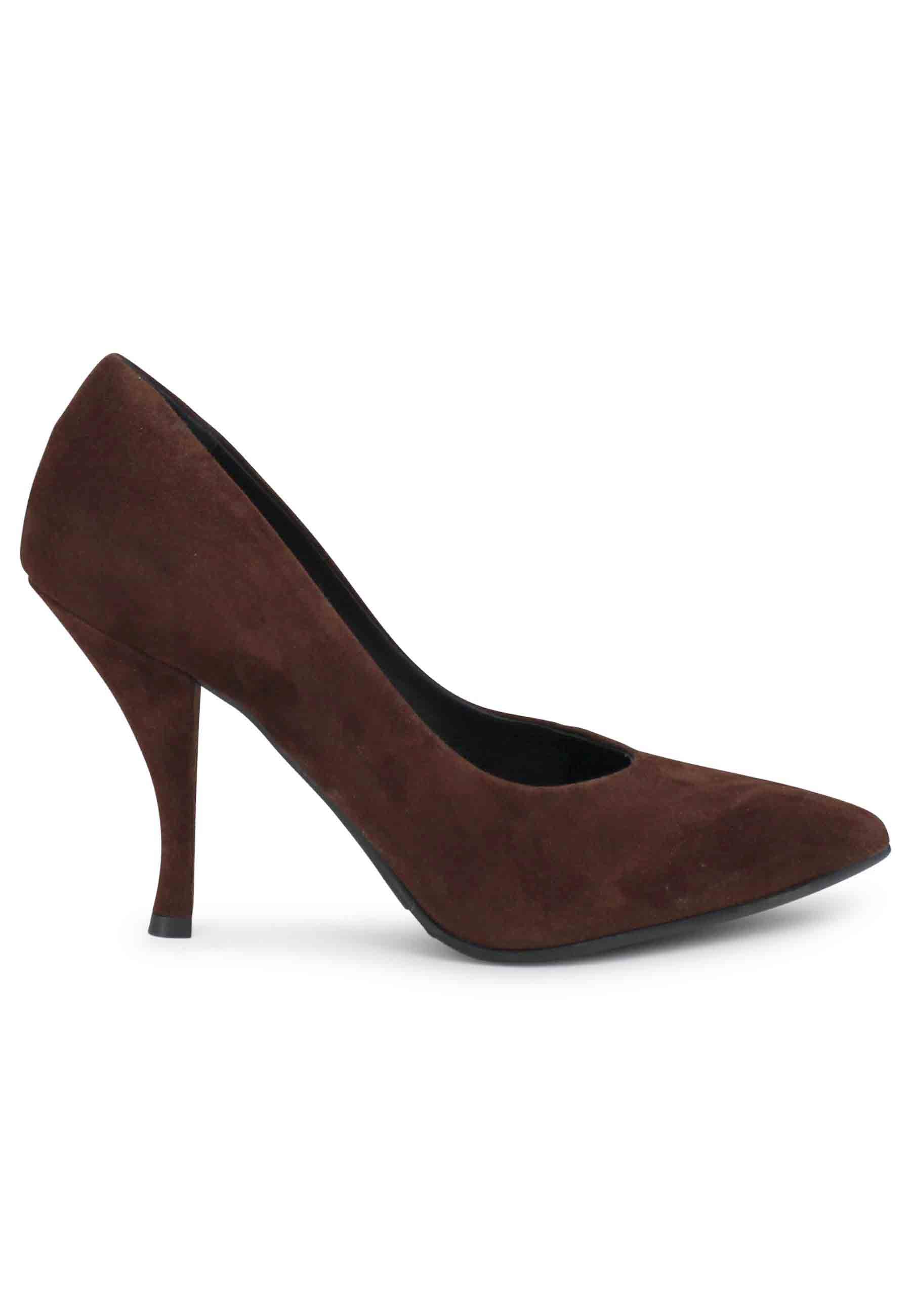 Women's high heel brown suede pumps