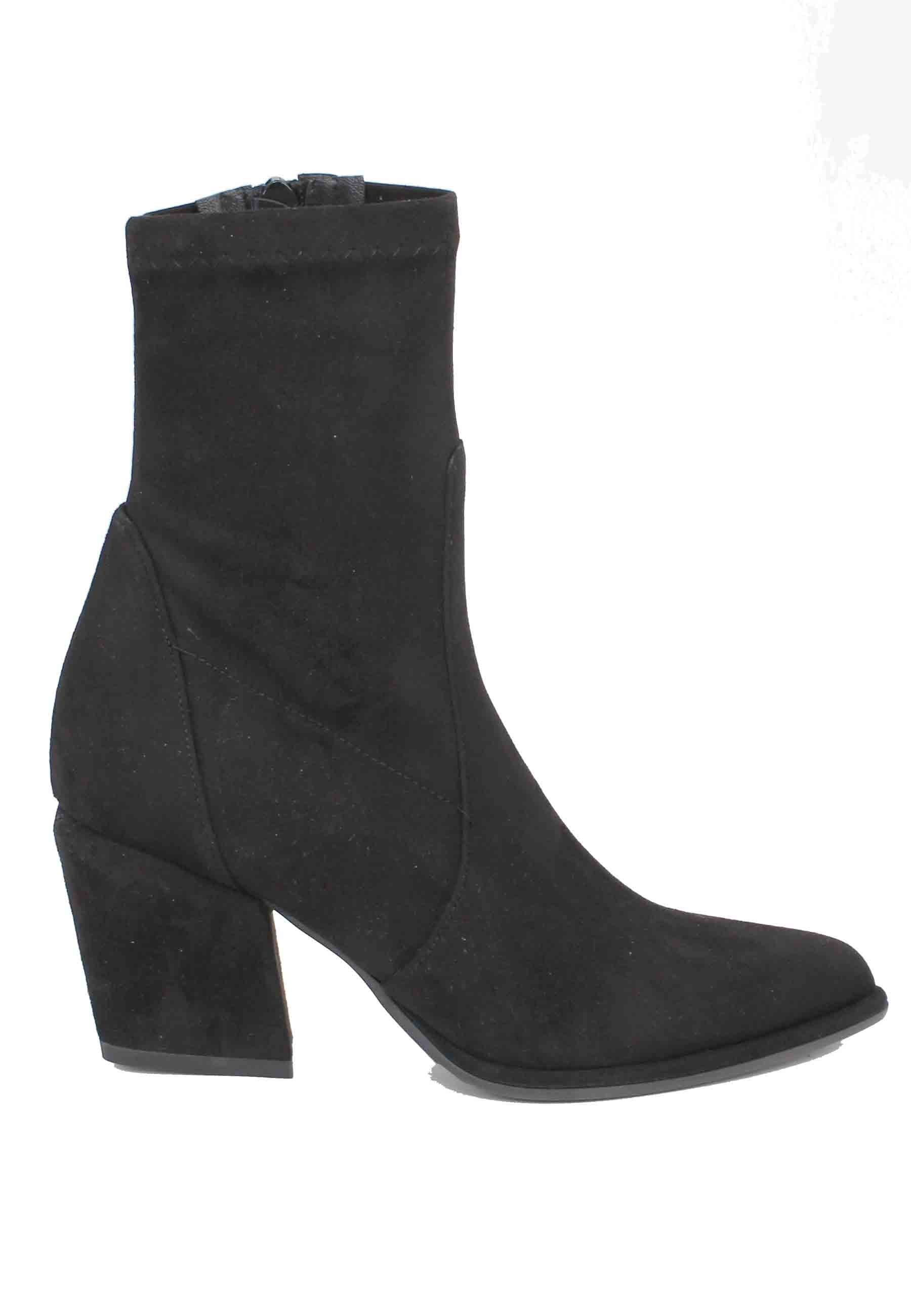 Women's high heel black eco suede ankle boots